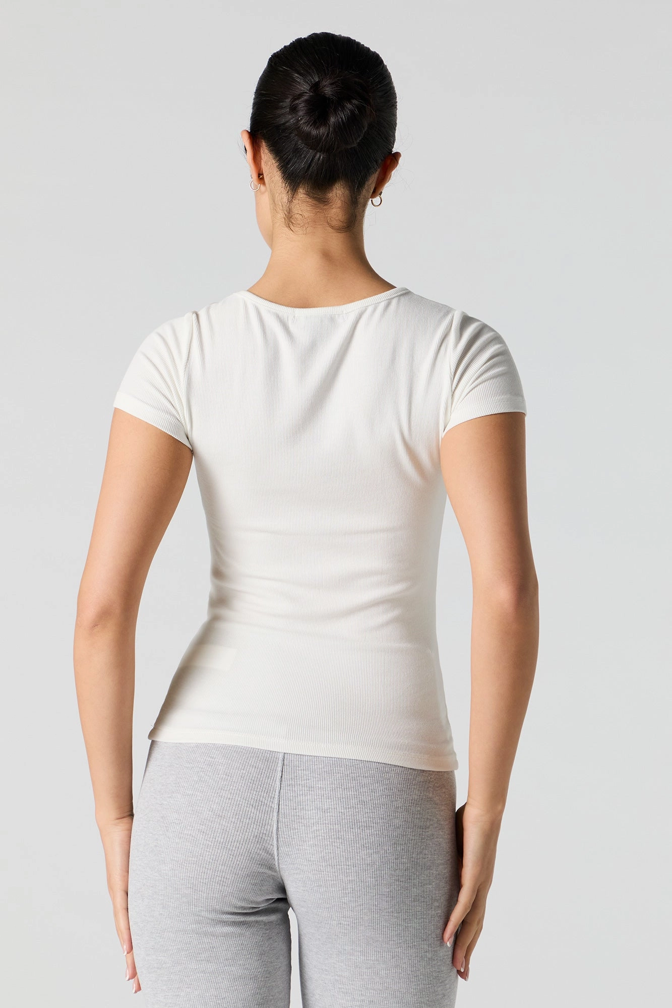 Ribbed Square Neck Fitted T-Shirt