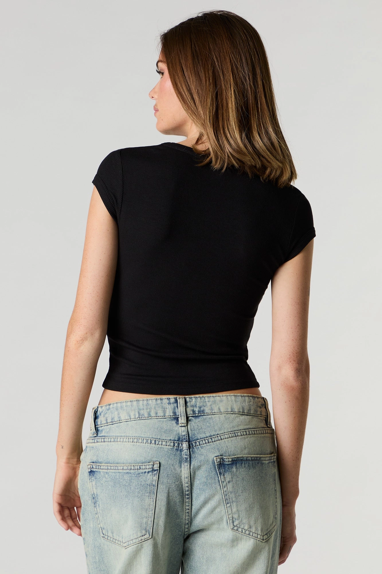 Ribbed V-Neck Fitted T-Shirt