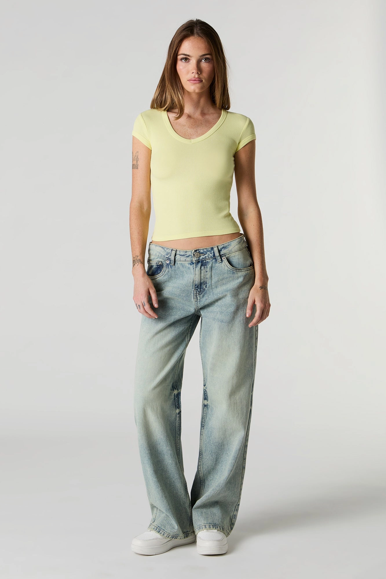 Ribbed V-Neck Fitted T-Shirt