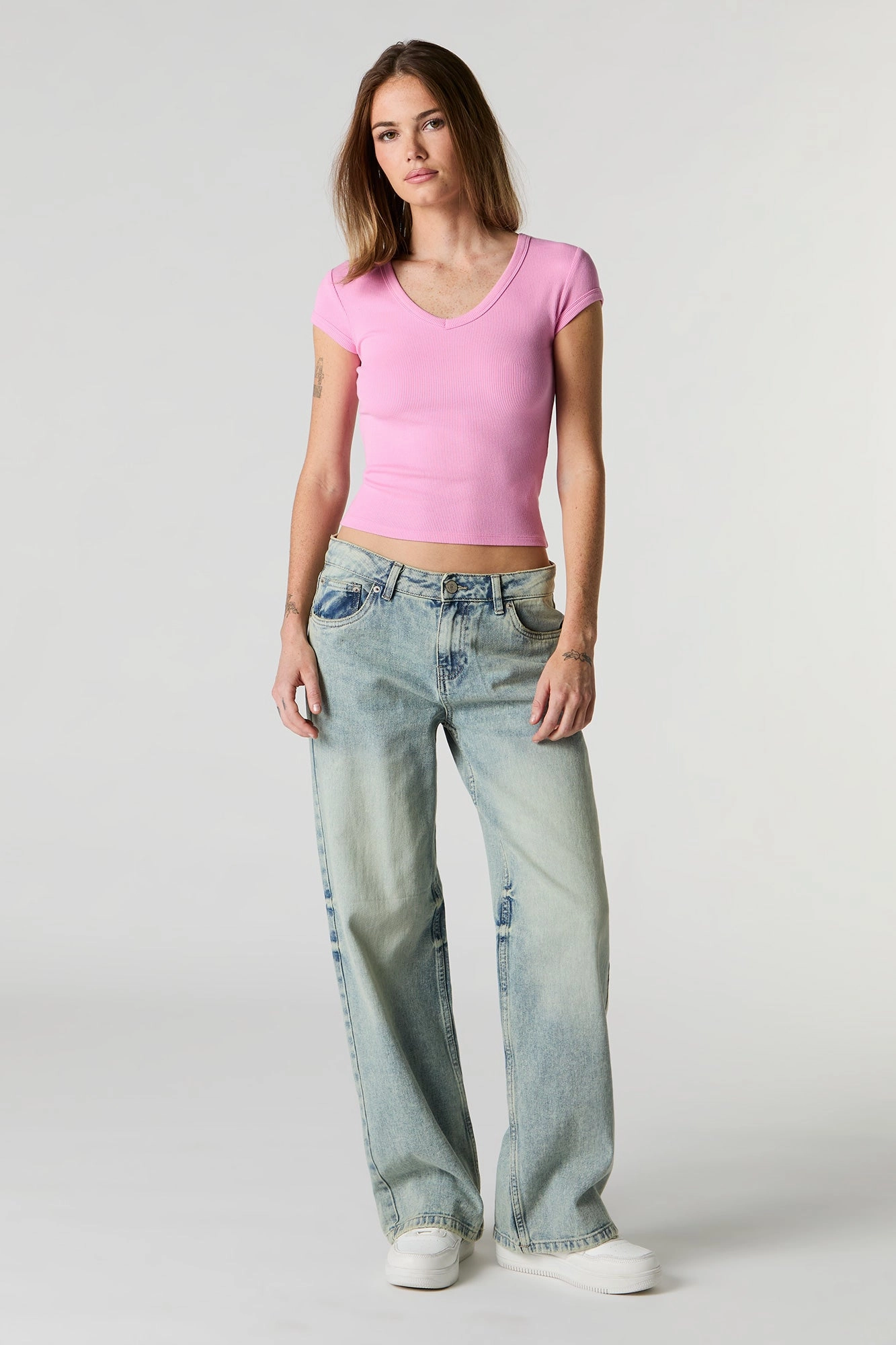 Ribbed V-Neck Fitted T-Shirt