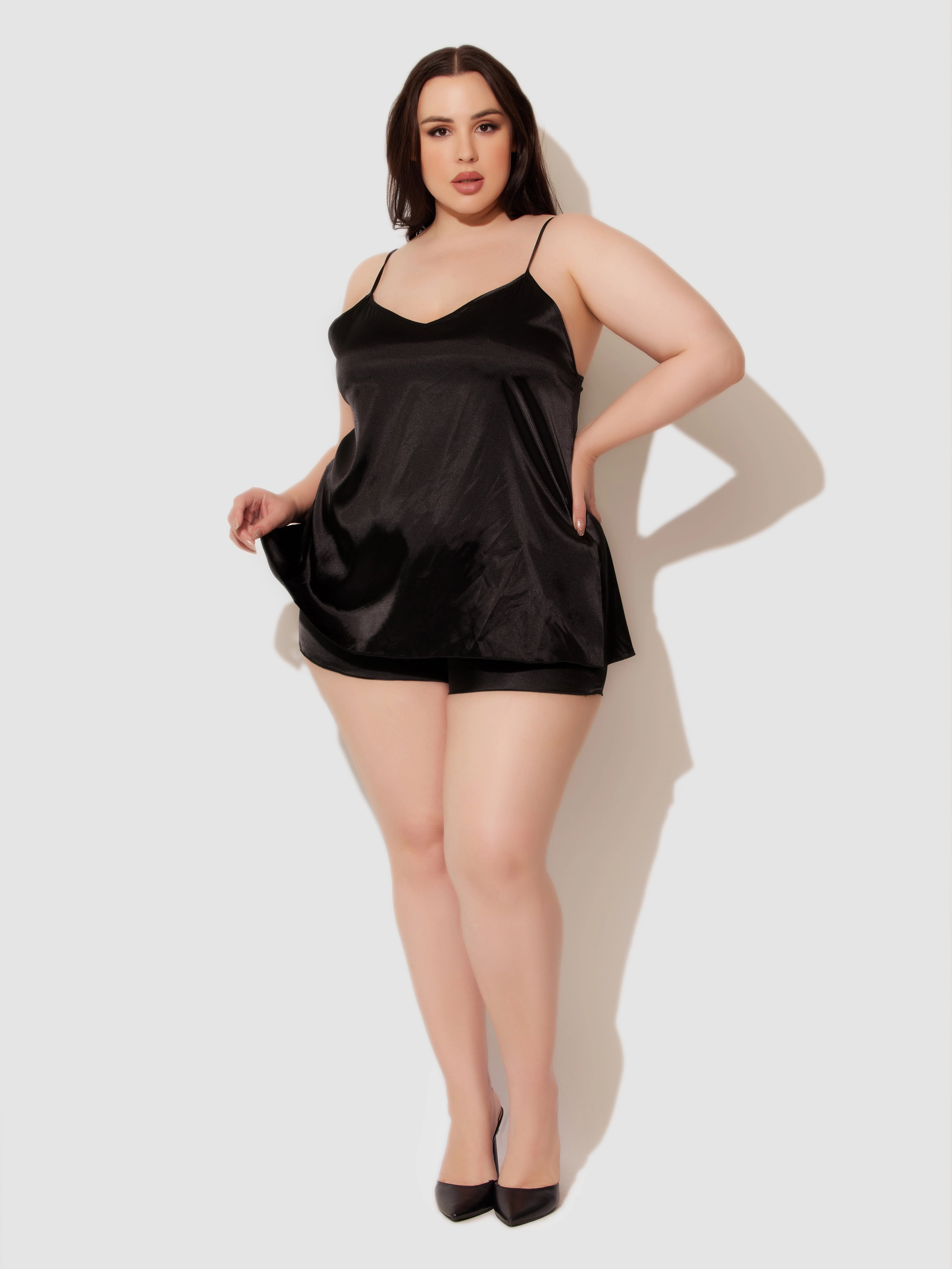 Richelle V-Neck & Fly Away Back Satin Cami And Short