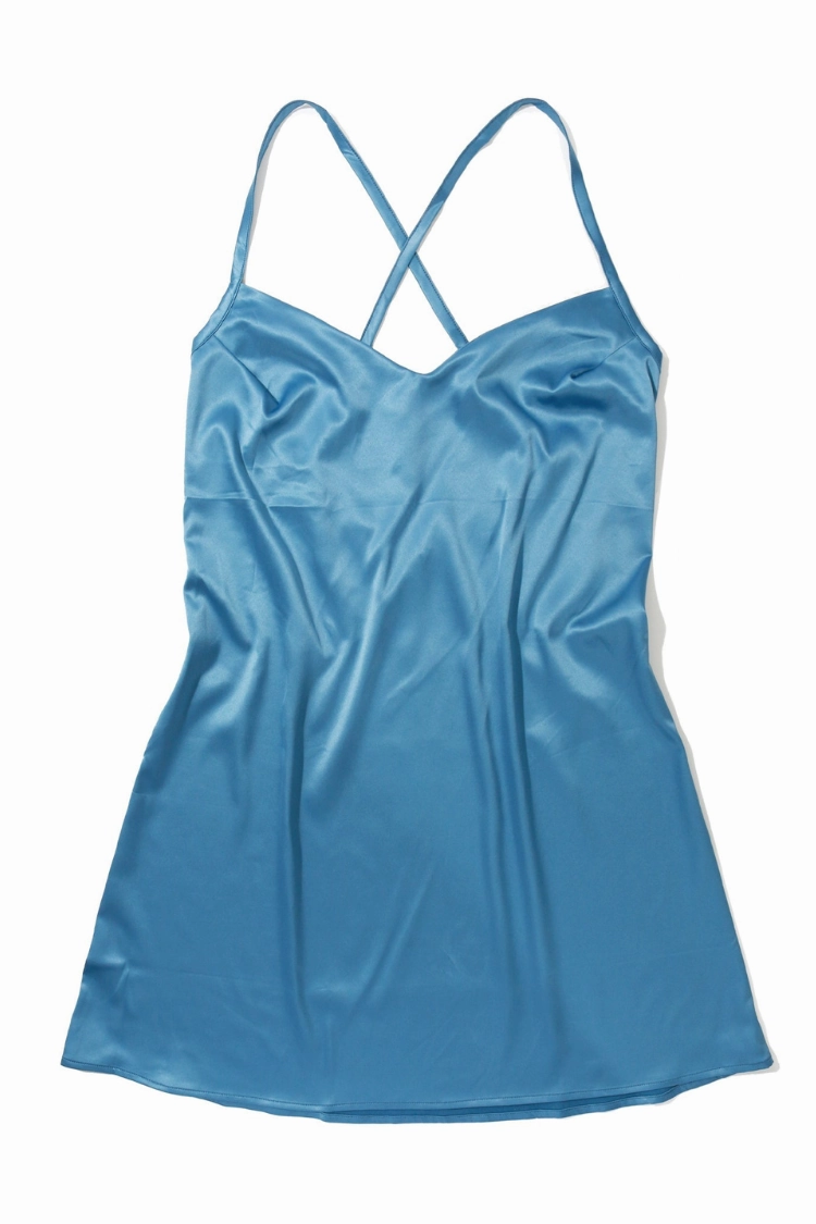 Rosalie Satin Sleep Chemise in Blue