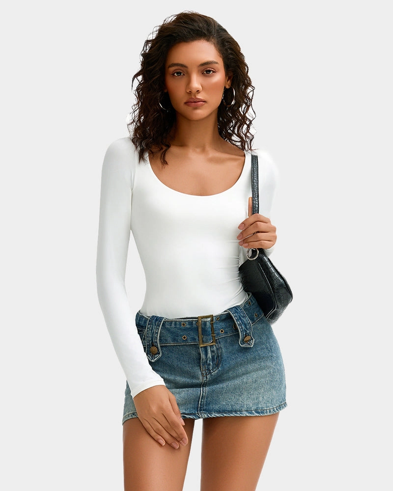Scoop Neck Bodysuit Shapewear Going Out Tops