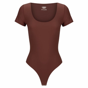 Scoop Neck Tee Bodysuit - Coffee