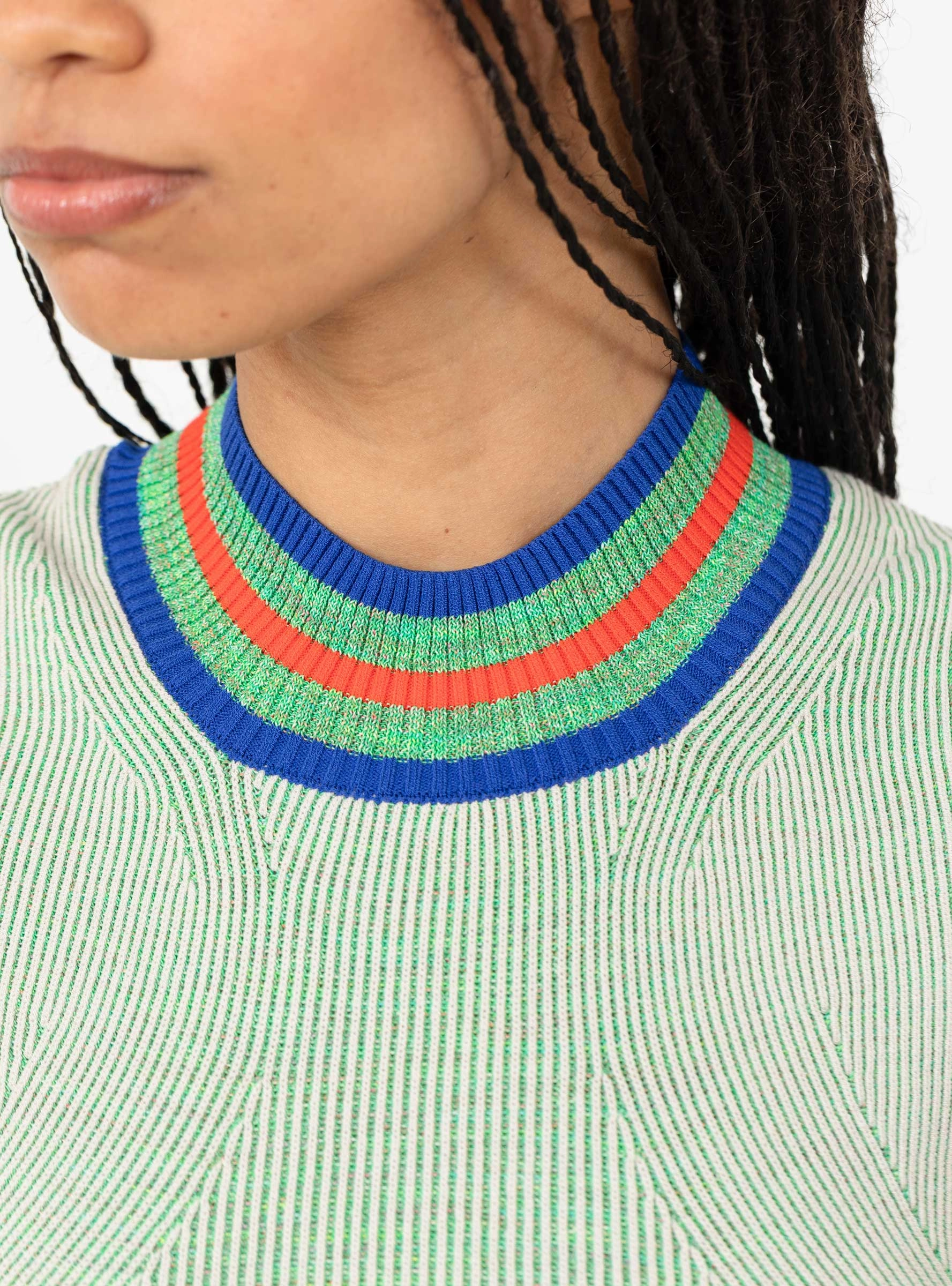 Scuba Knit Top Green and Beige Grid