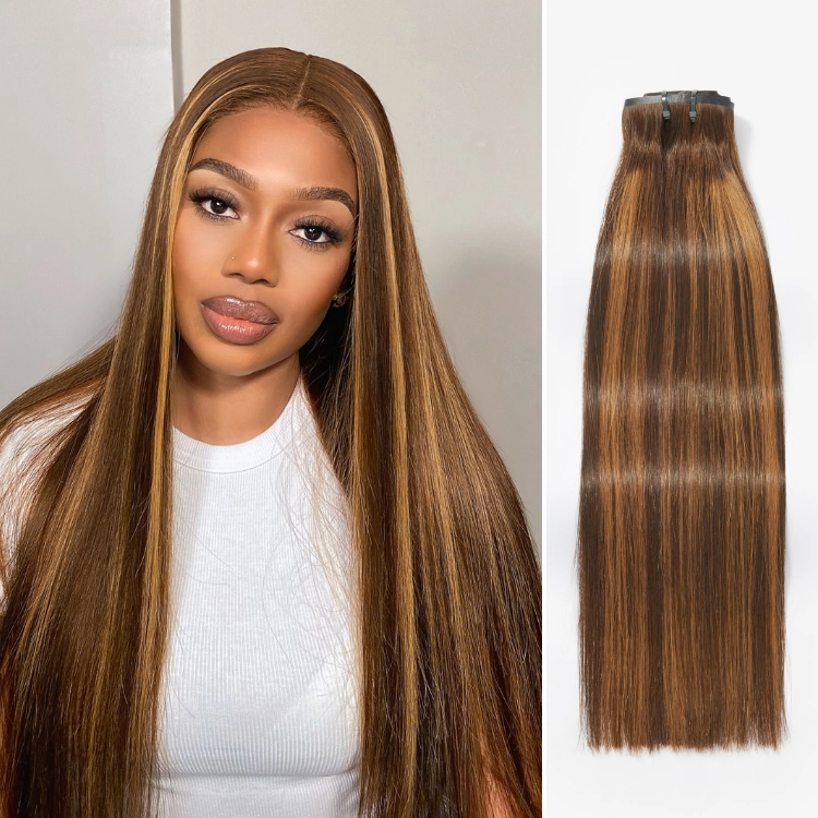 Seamless Brown Highlights Silky Straight Clip in Hair Extensions 135g 9pcs / 7pcs with Free Gift