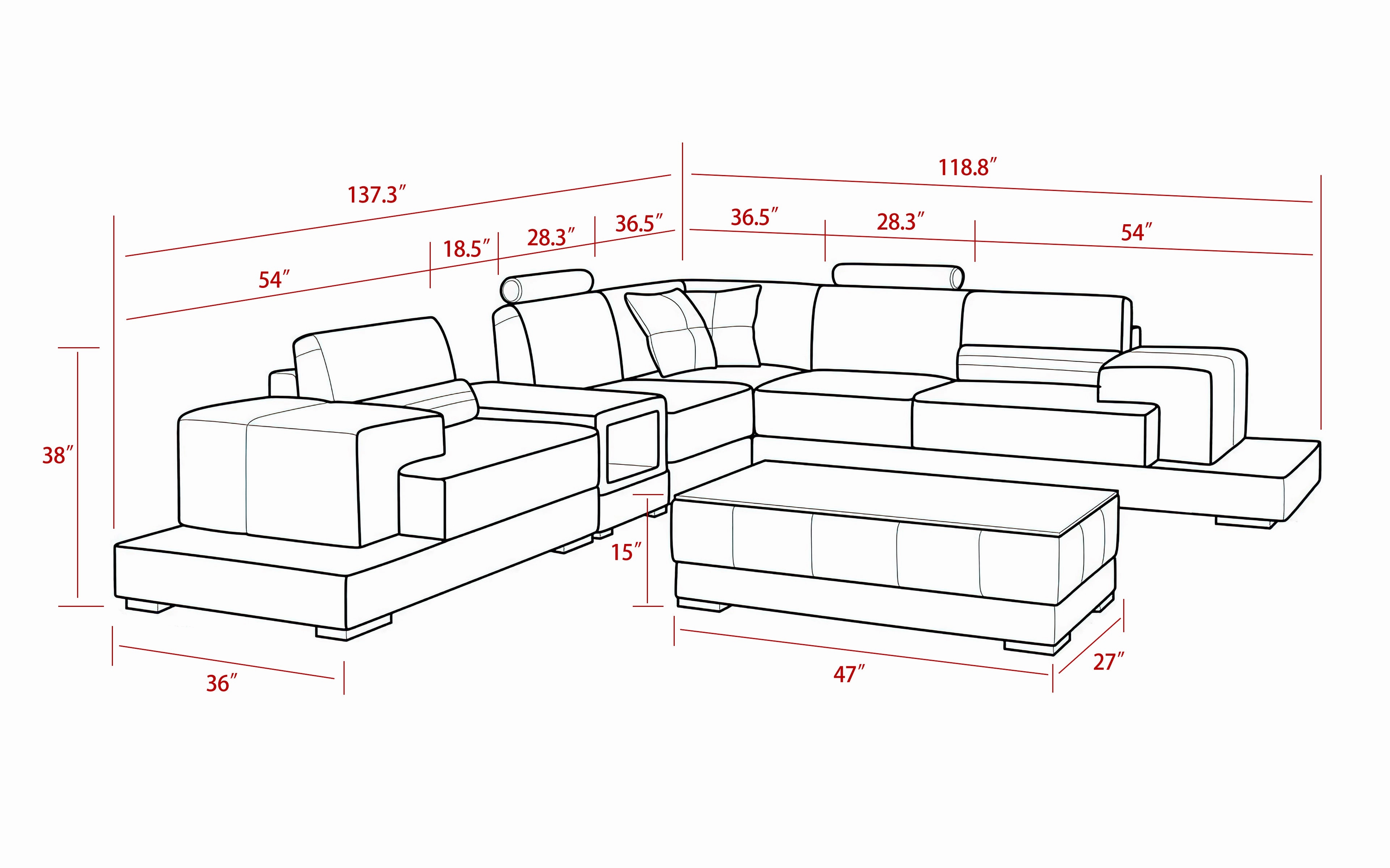 Shahzaib Leather Sectional with Console