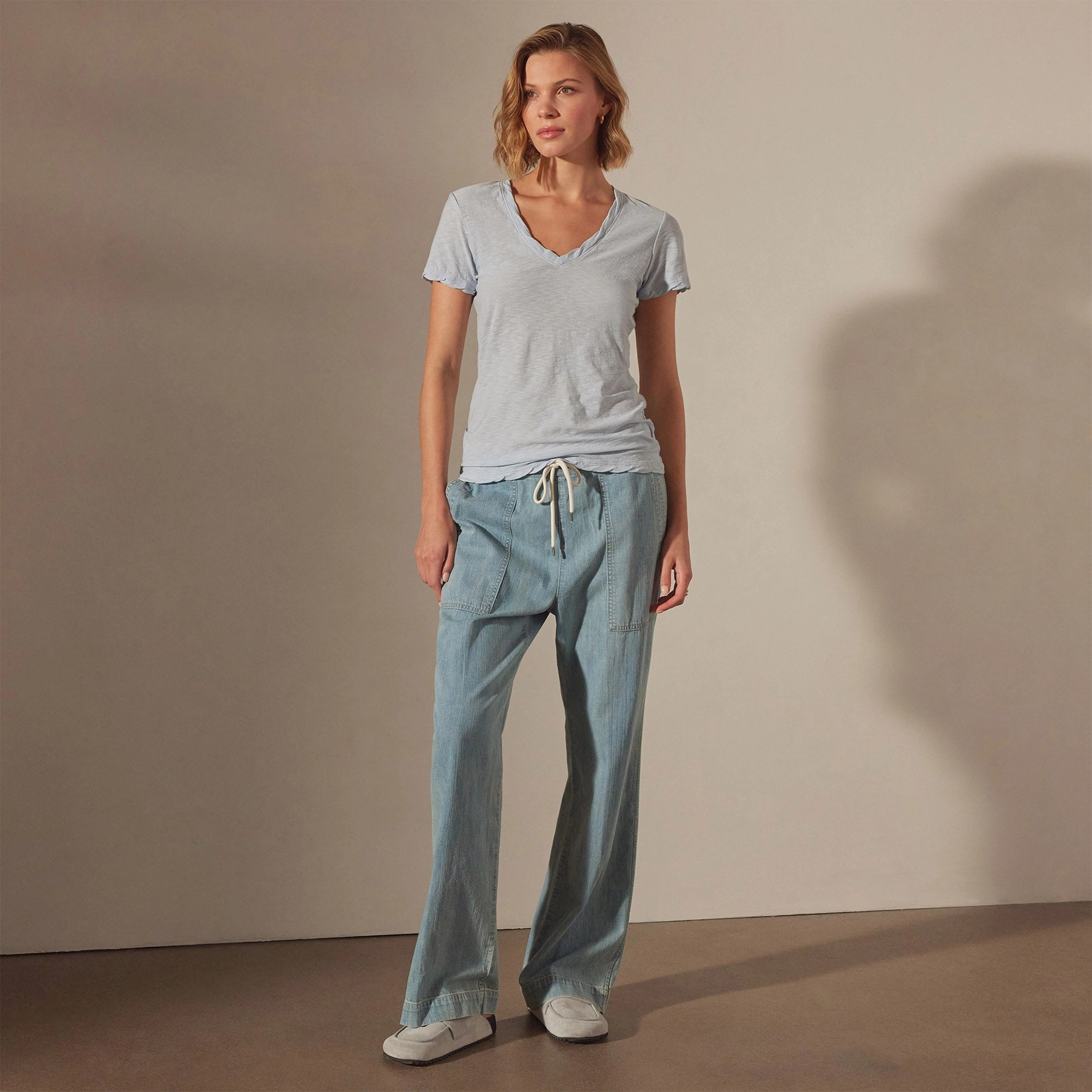 Sheer Slub Casual V Neck - Open Sky