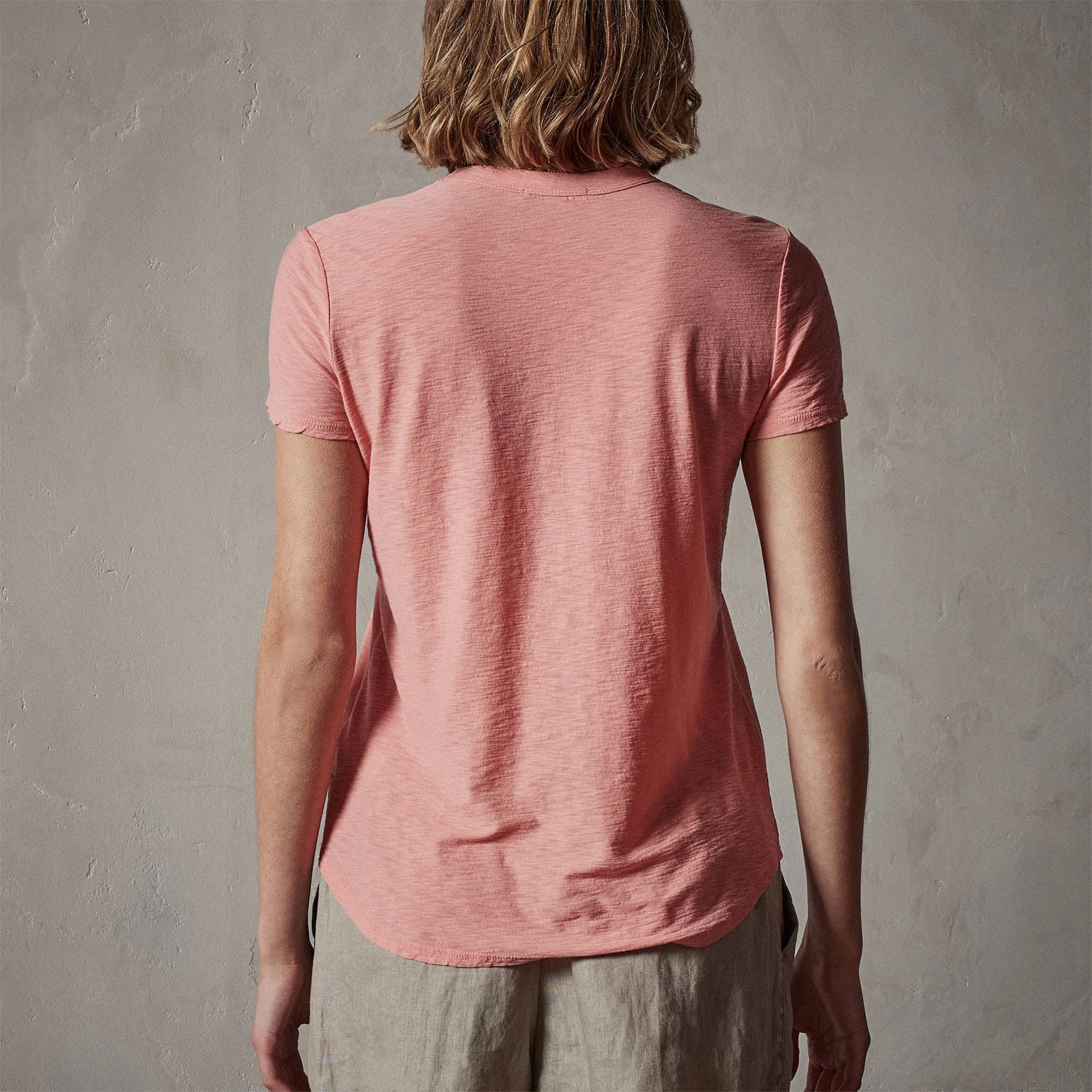 Sheer Slub Crew Neck Tee - Flamingo