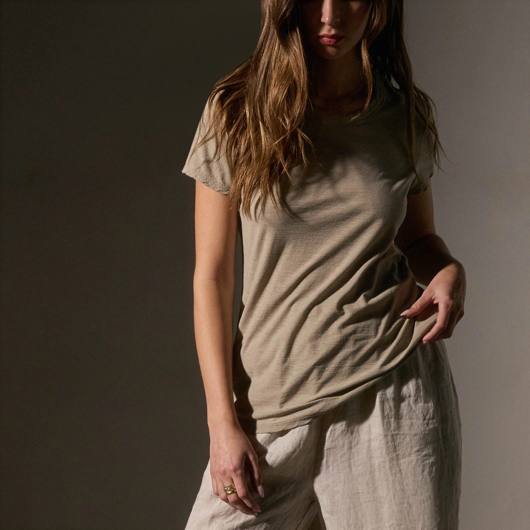Sheer Slub Crew Neck Tee - Overcast