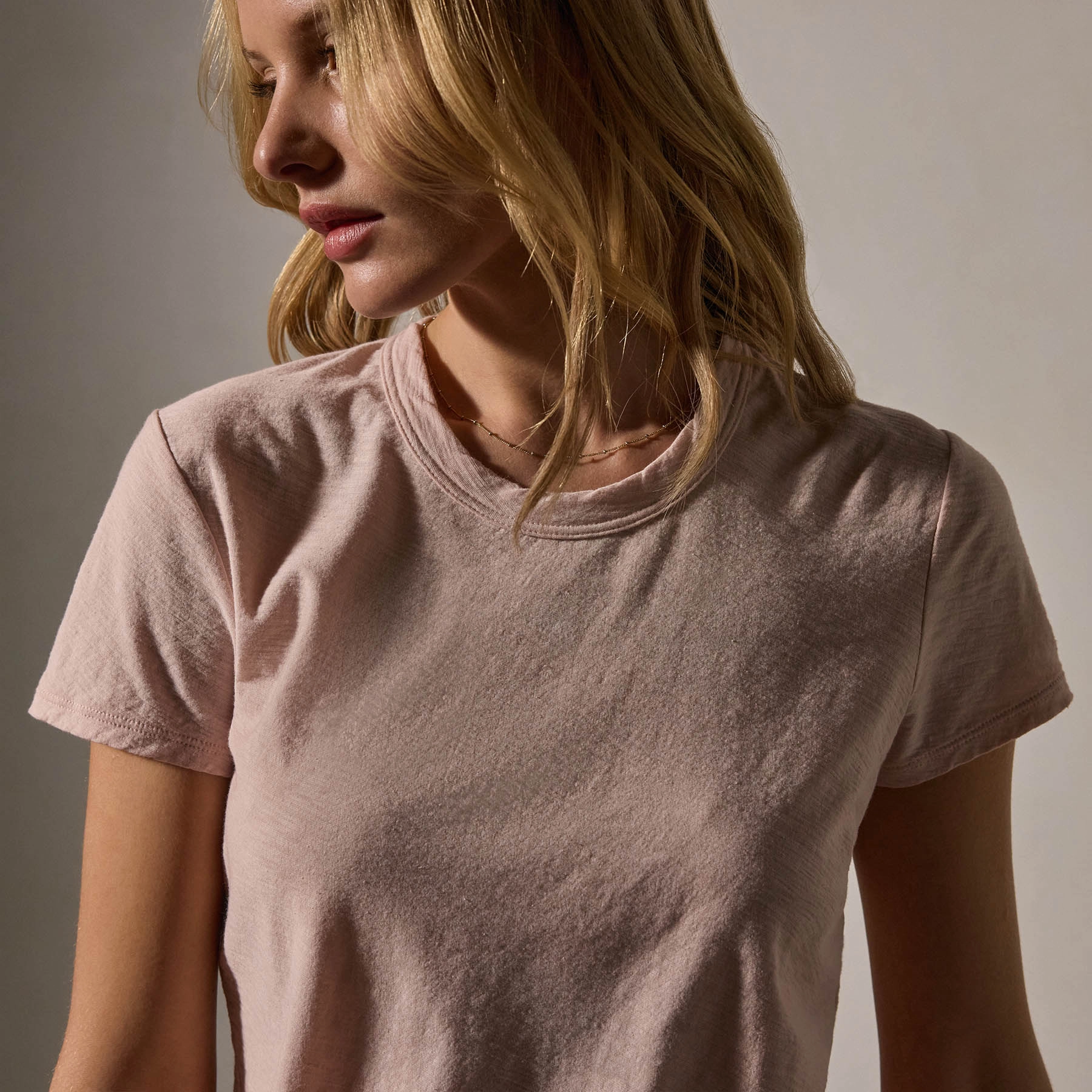 Sheer Slub Crew Neck Tee - Rosewater