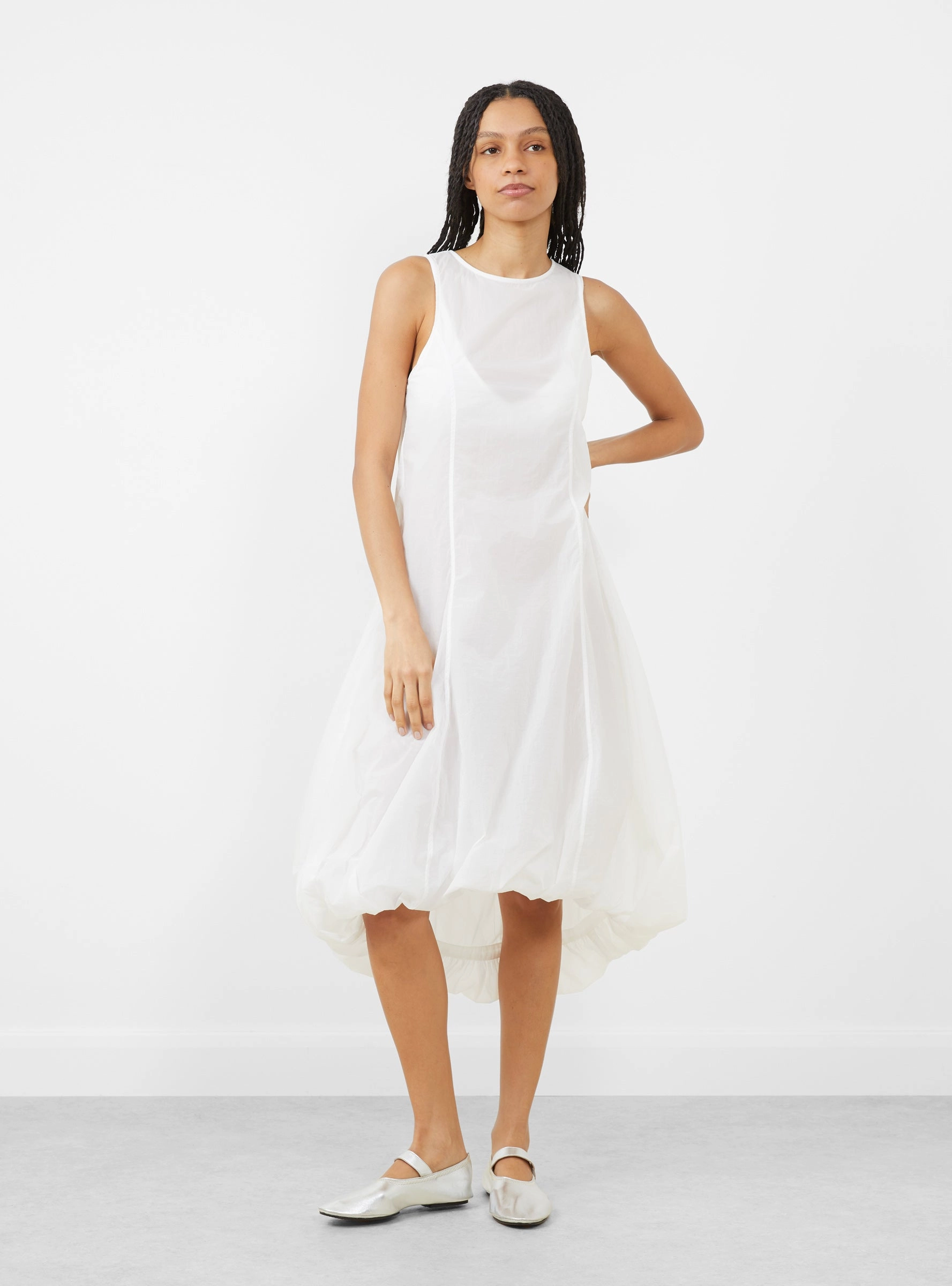 Sheer Volume Dress, White