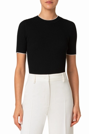 Short Sleeve Contrast Sweater