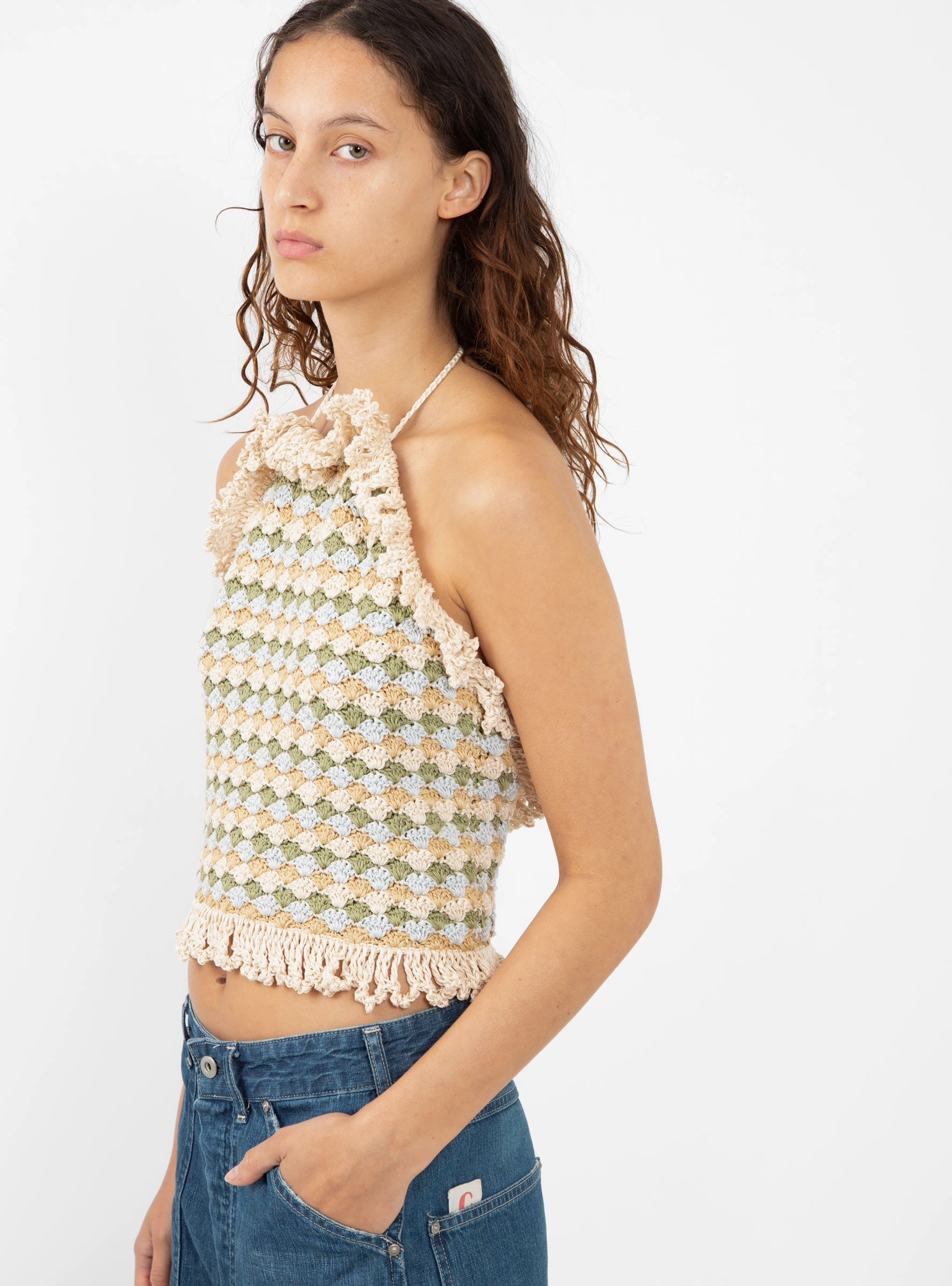 Siraka Top Beige, Blue & Green