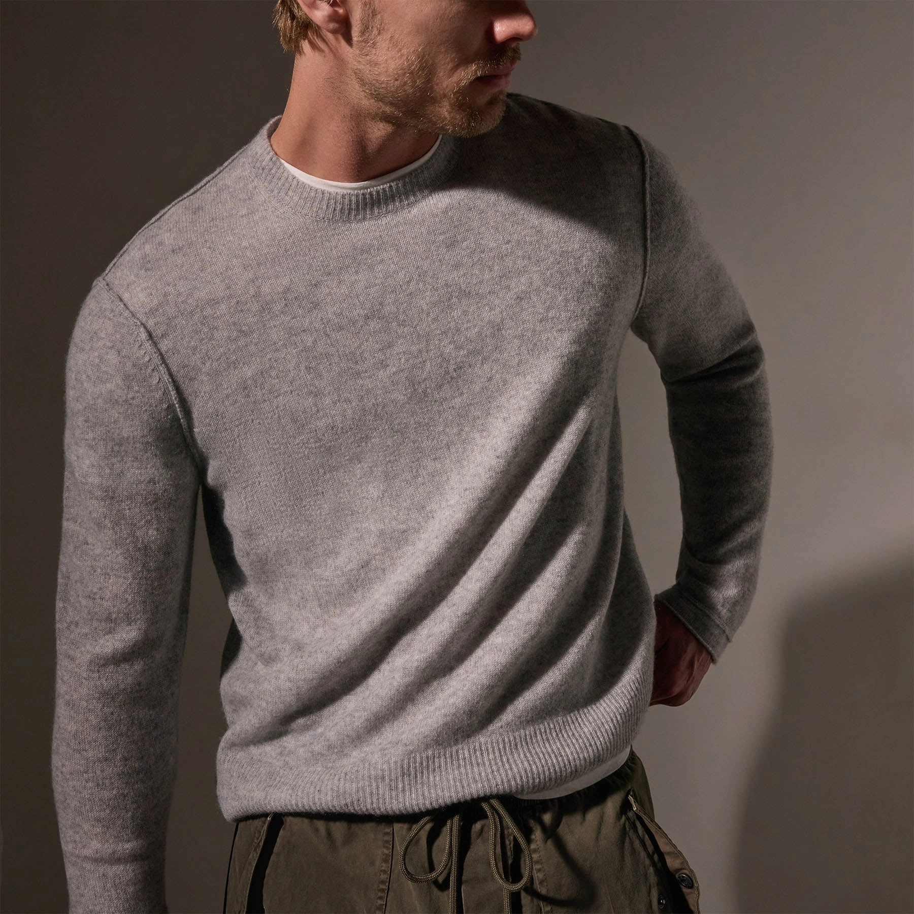 Soft Featherweight Cashmere Crew - Light Heather Grey