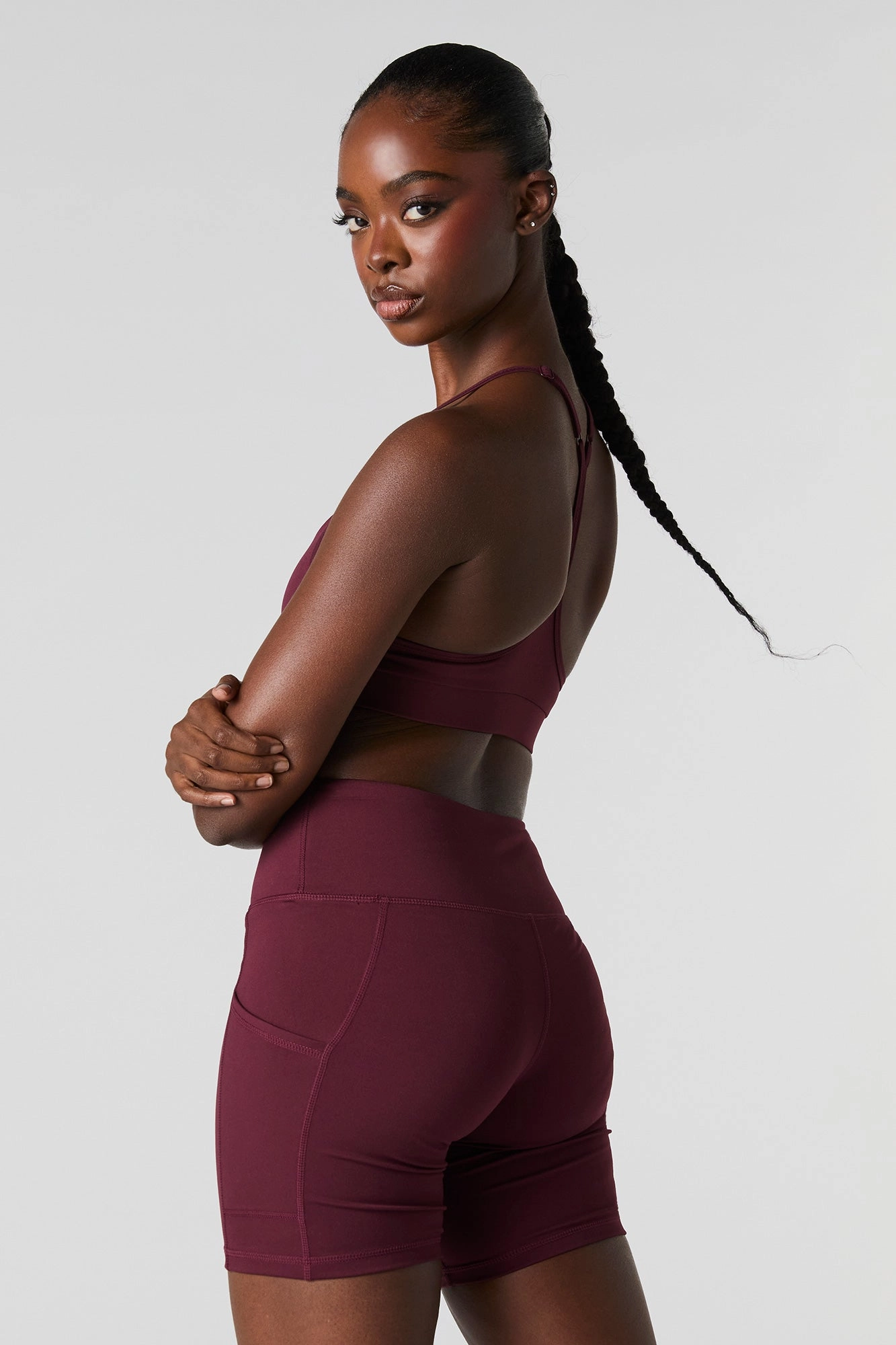 Solid Sports Bra with Built-In Bra Cups