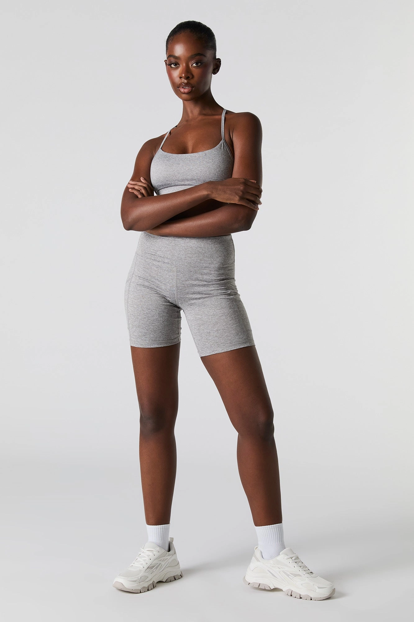 Solid Sports Bra with Built-In Bra Cups