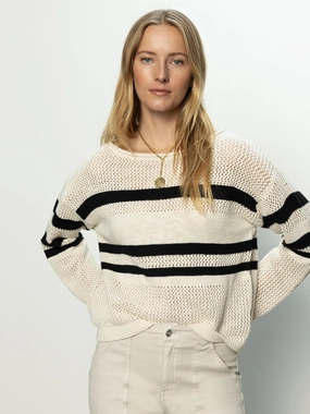 Sporty Stripe Open Knit Sweater Eco Natural / Black Stripe