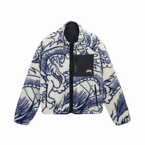 Stussy Reversible Dragon Sherpa Jacket – Natural/ Blue