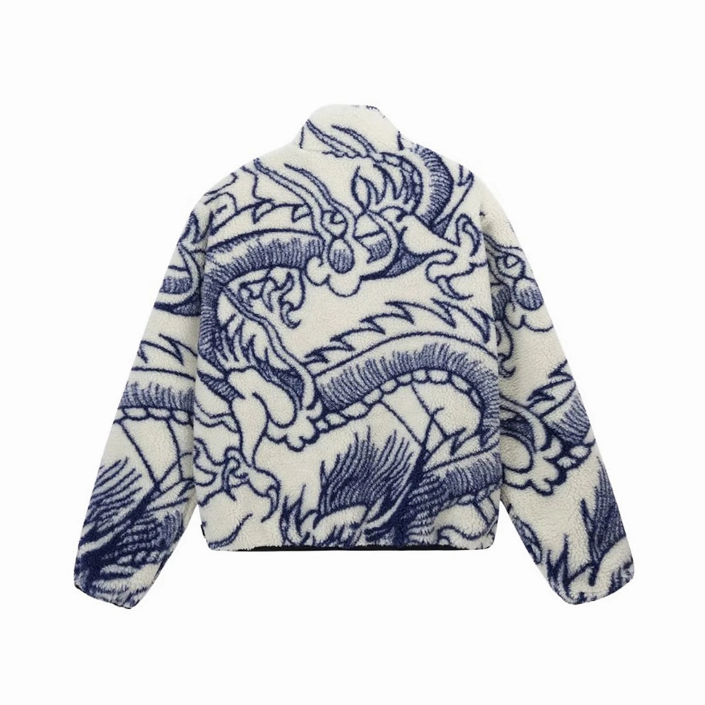Stussy Reversible Dragon Sherpa Jacket – Natural/ Blue
