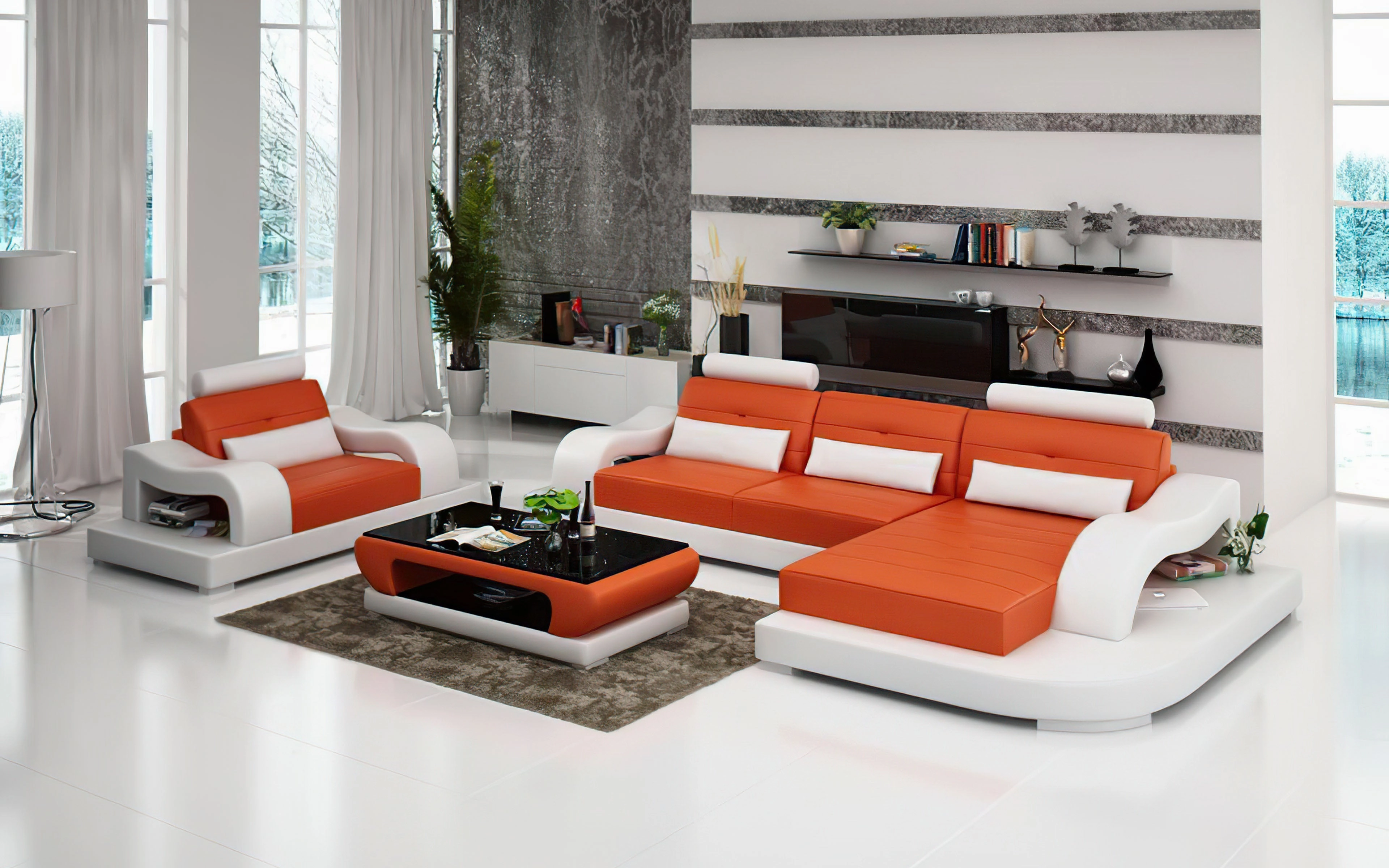 Talos Mini Modern Leather Sectional with Chaise