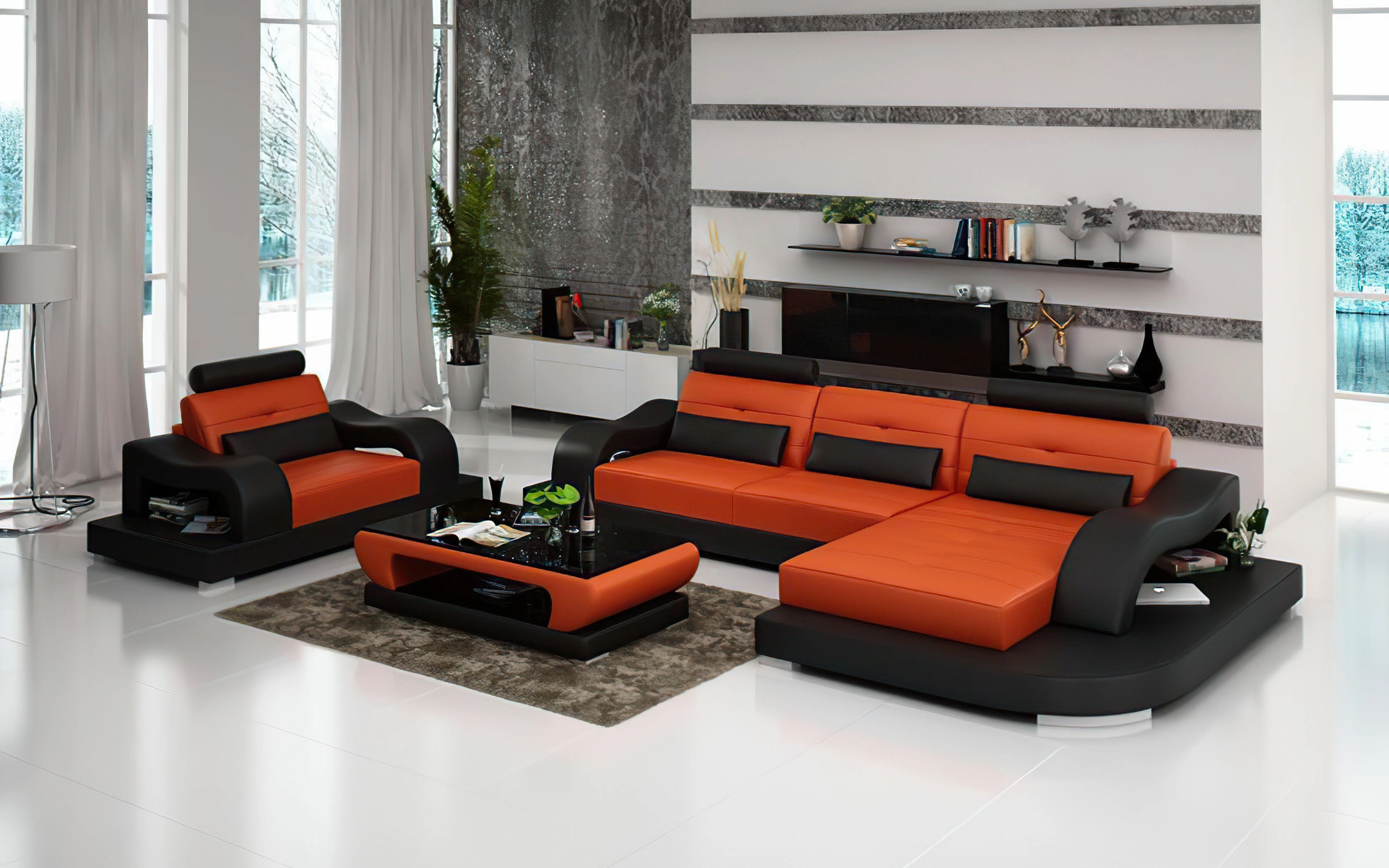 Talos Mini Modern Leather Sectional with Chaise
