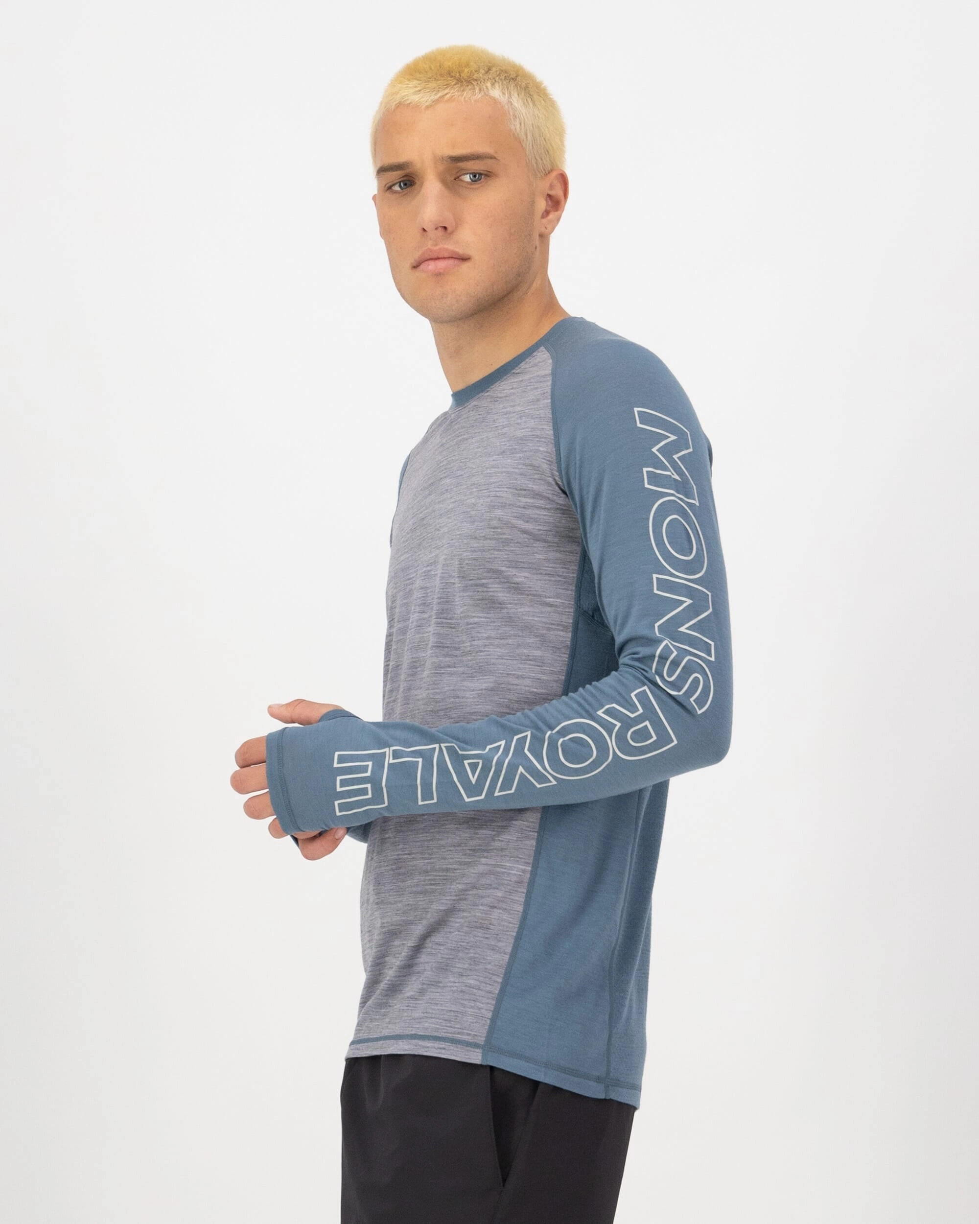 Temple Merino Long Sleeve - Grey Heather / Goblin Blue