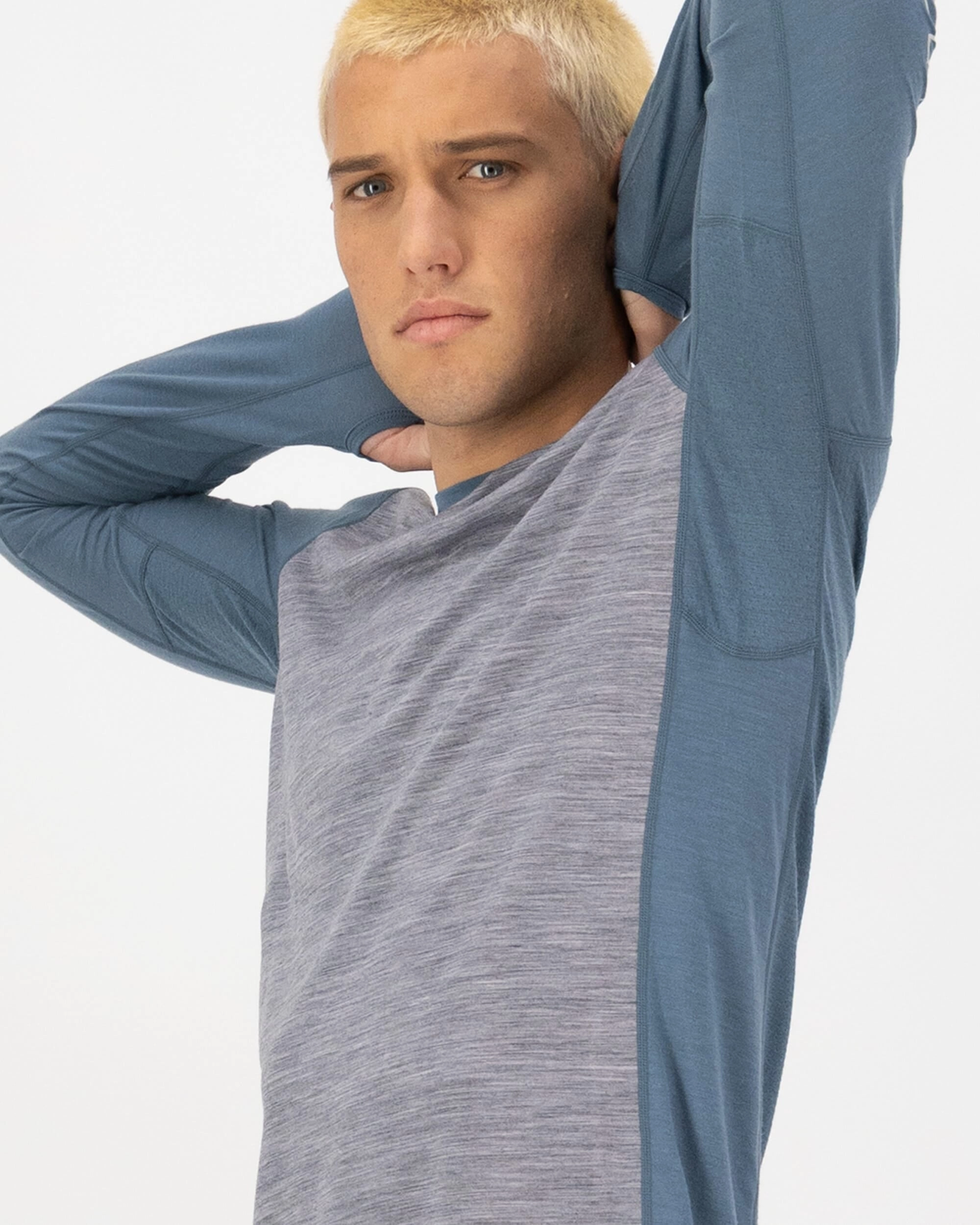Temple Merino Long Sleeve - Grey Heather / Goblin Blue