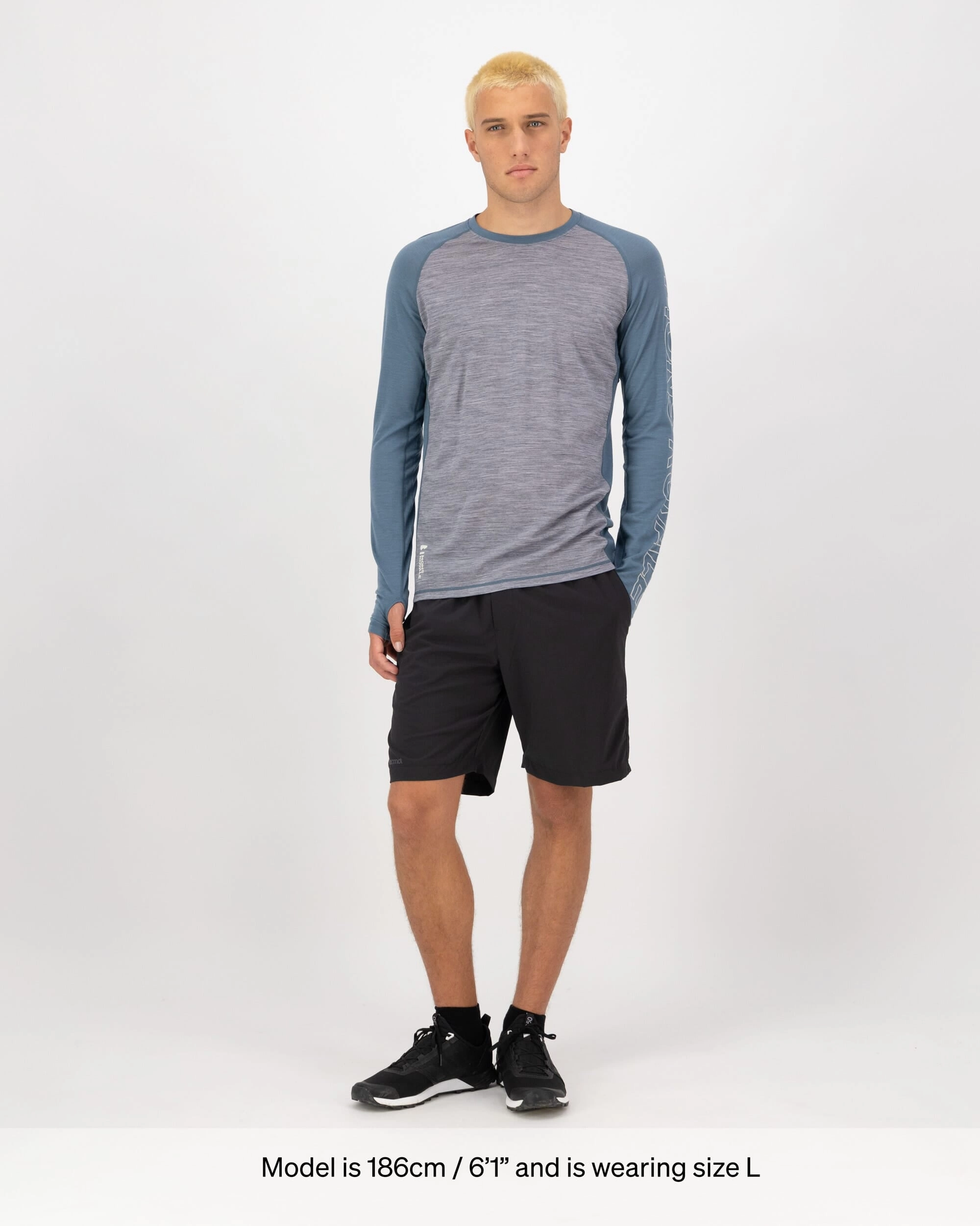 Temple Merino Long Sleeve - Grey Heather / Goblin Blue