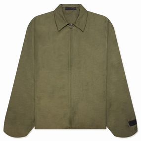 Textured Nylon Trucker Jacket - Military