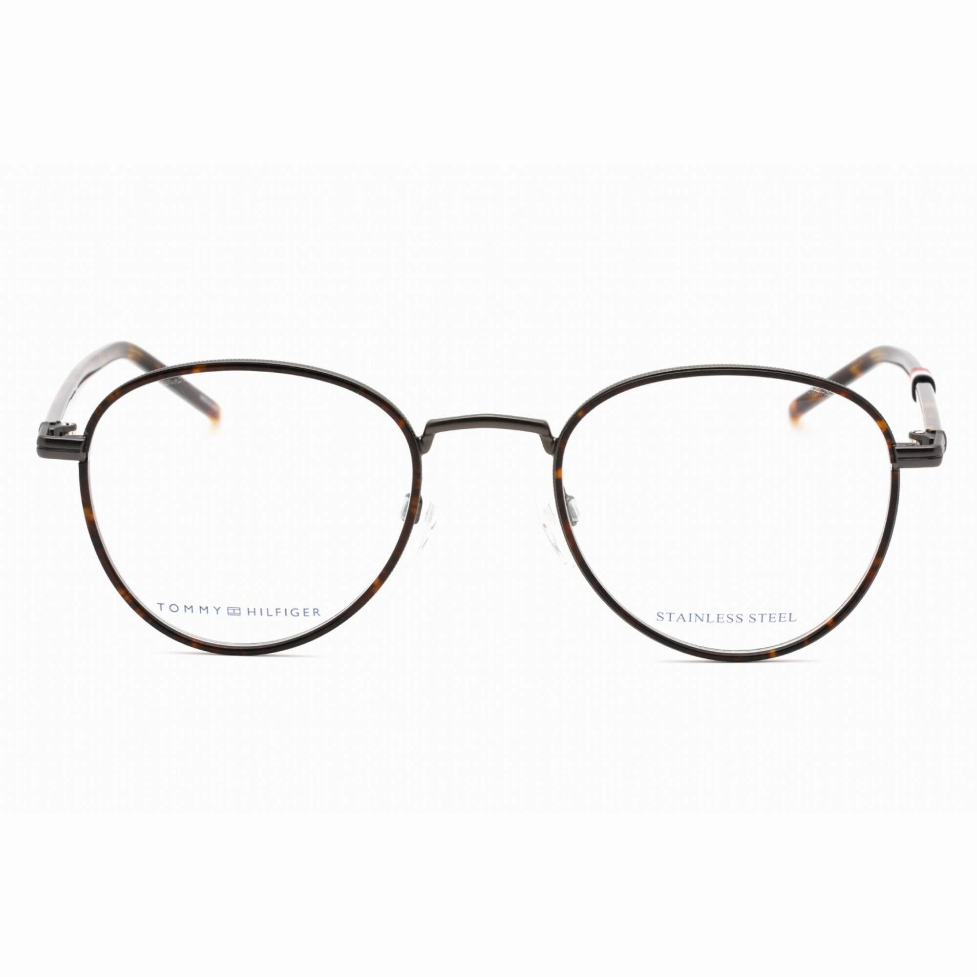 Tommy Hilfiger Men's Eyeglasses - Havana Ruthenium Metal Round Frame | TH 1687 R80