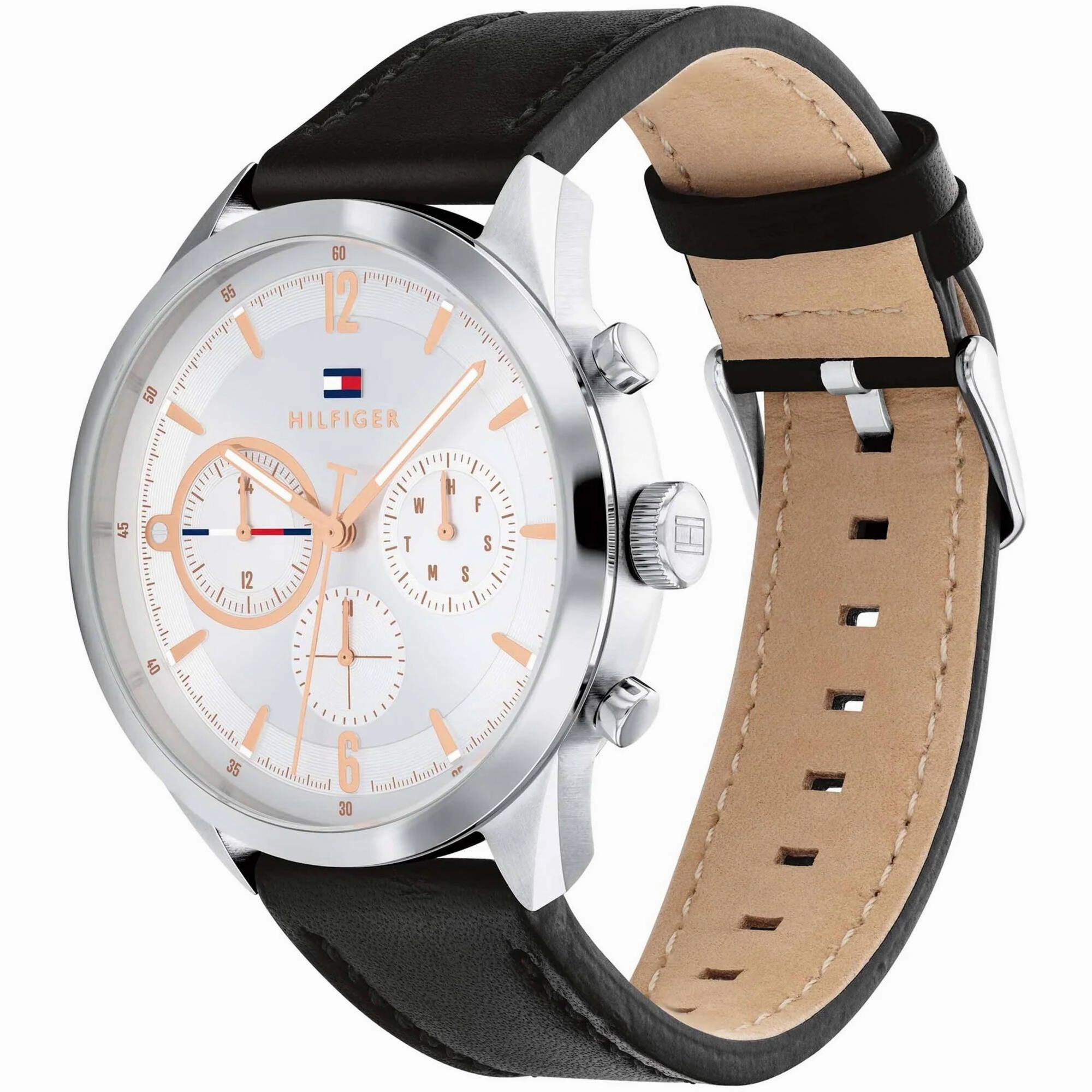 Tommy Hilfiger Men's Watch - Matthew Rose Gold and Silver Dial Black Strap | 1791941