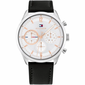 Tommy Hilfiger Men's Watch - Matthew Rose Gold and Silver Dial Black Strap | 1791941