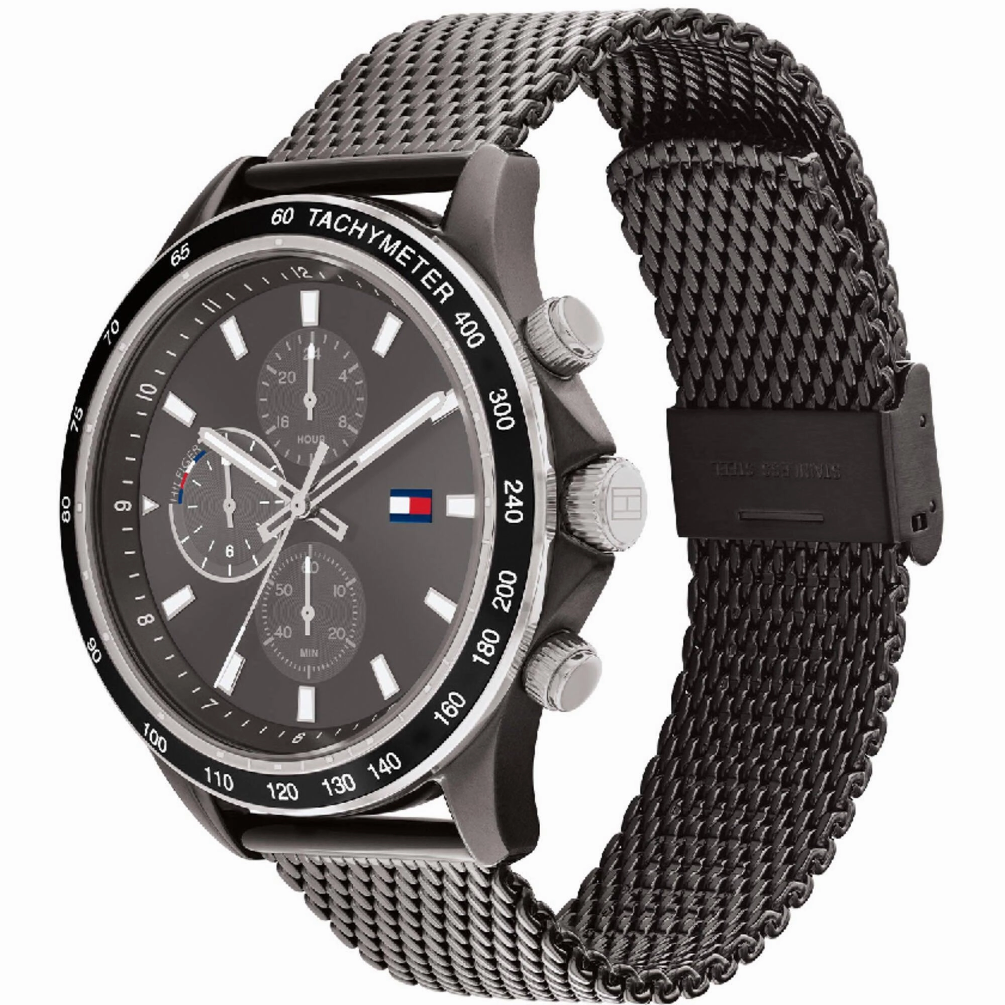 Tommy Hilfiger Men's Watch - Miles Grey and Black Dial Steel Mesh Bracelet | 1792019