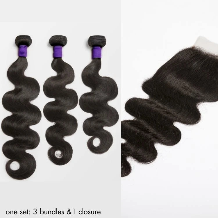 Upgraded Brazilian Hair Body Wave 3 Bundles with 5x5 HD Lace Closure