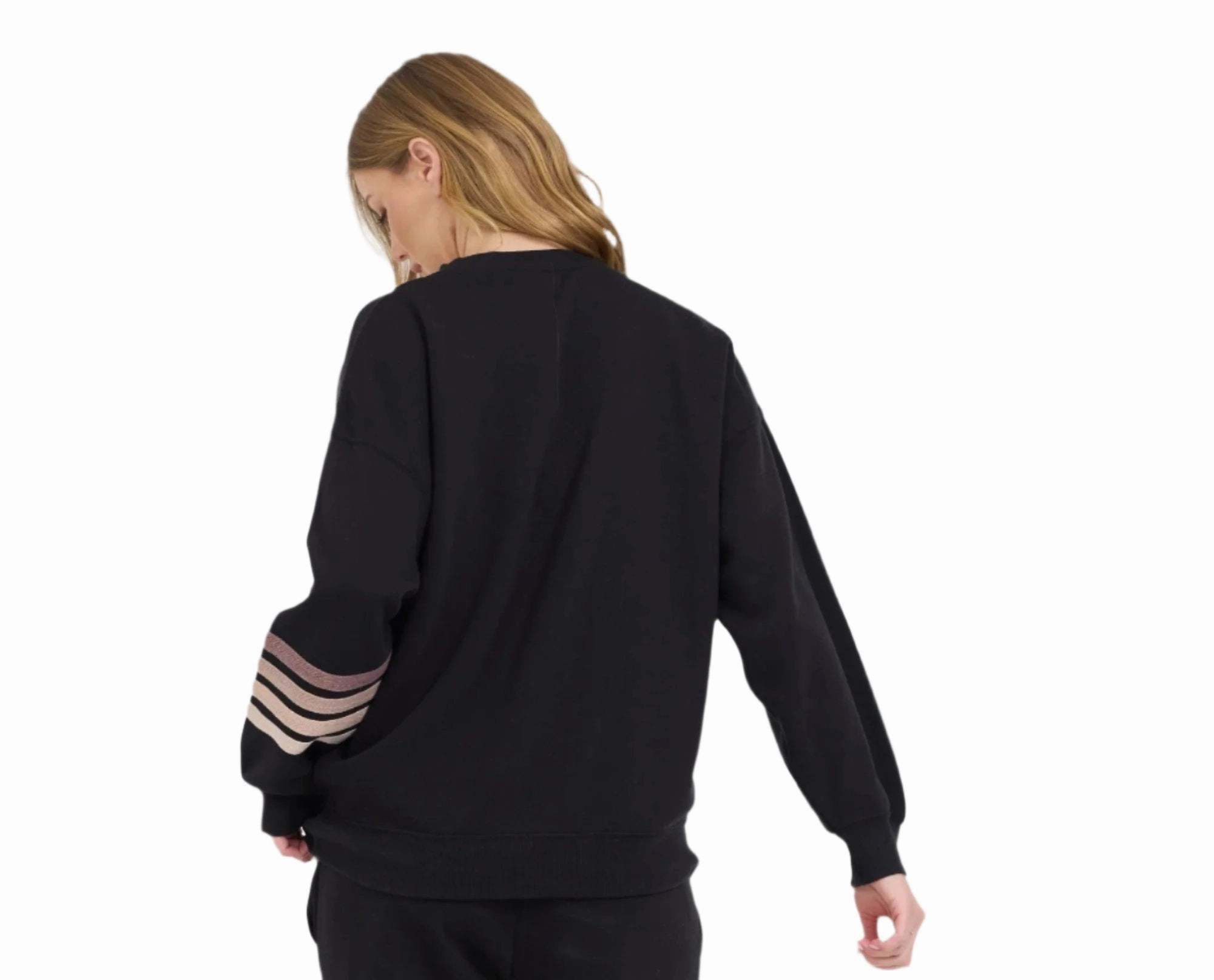 Vintage Havana Neutral Stripe Burnout Fleece Crewneck Sweatshirt Black VH12621