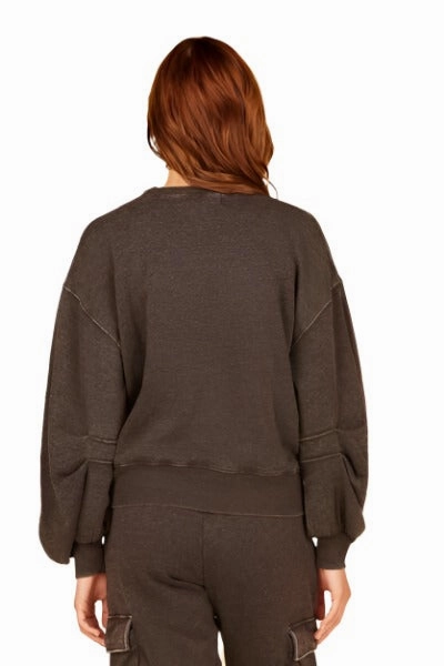 Vintage Havana Pleated Sleeve Crew B8928