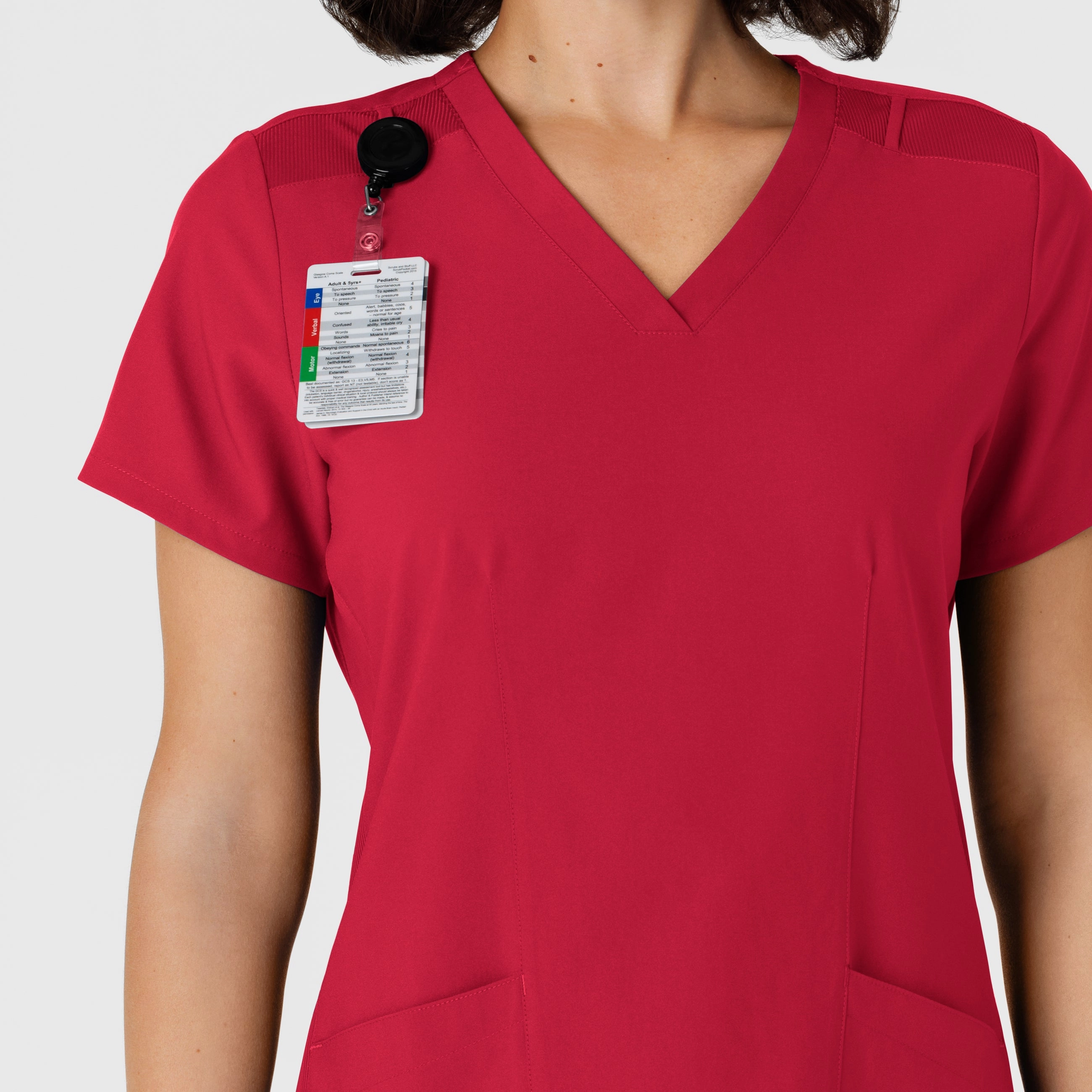 W123 Women's Flex-n-Reach Side Panel V-Neck Scrub Top - Red