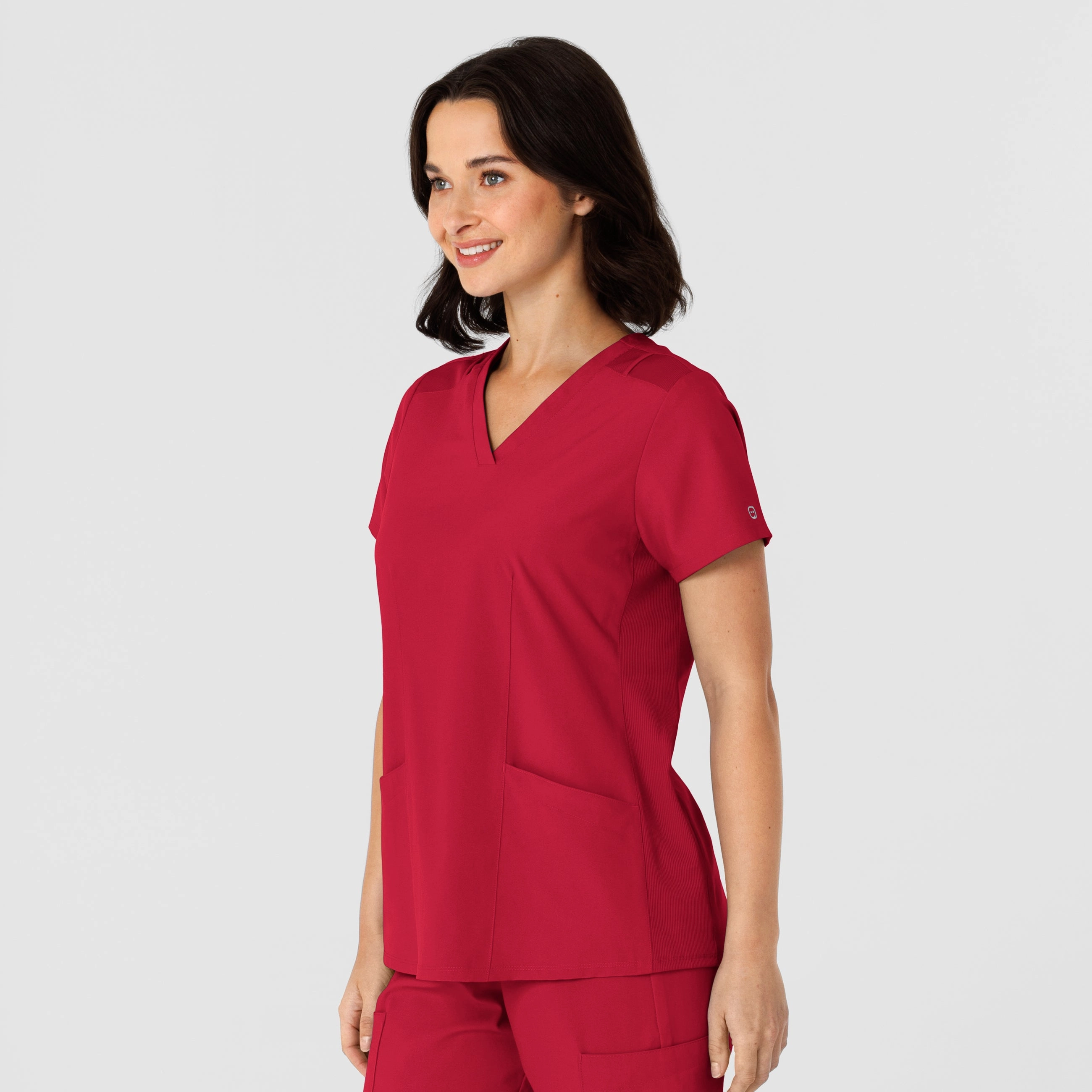 W123 Women's Flex-n-Reach Side Panel V-Neck Scrub Top - Red