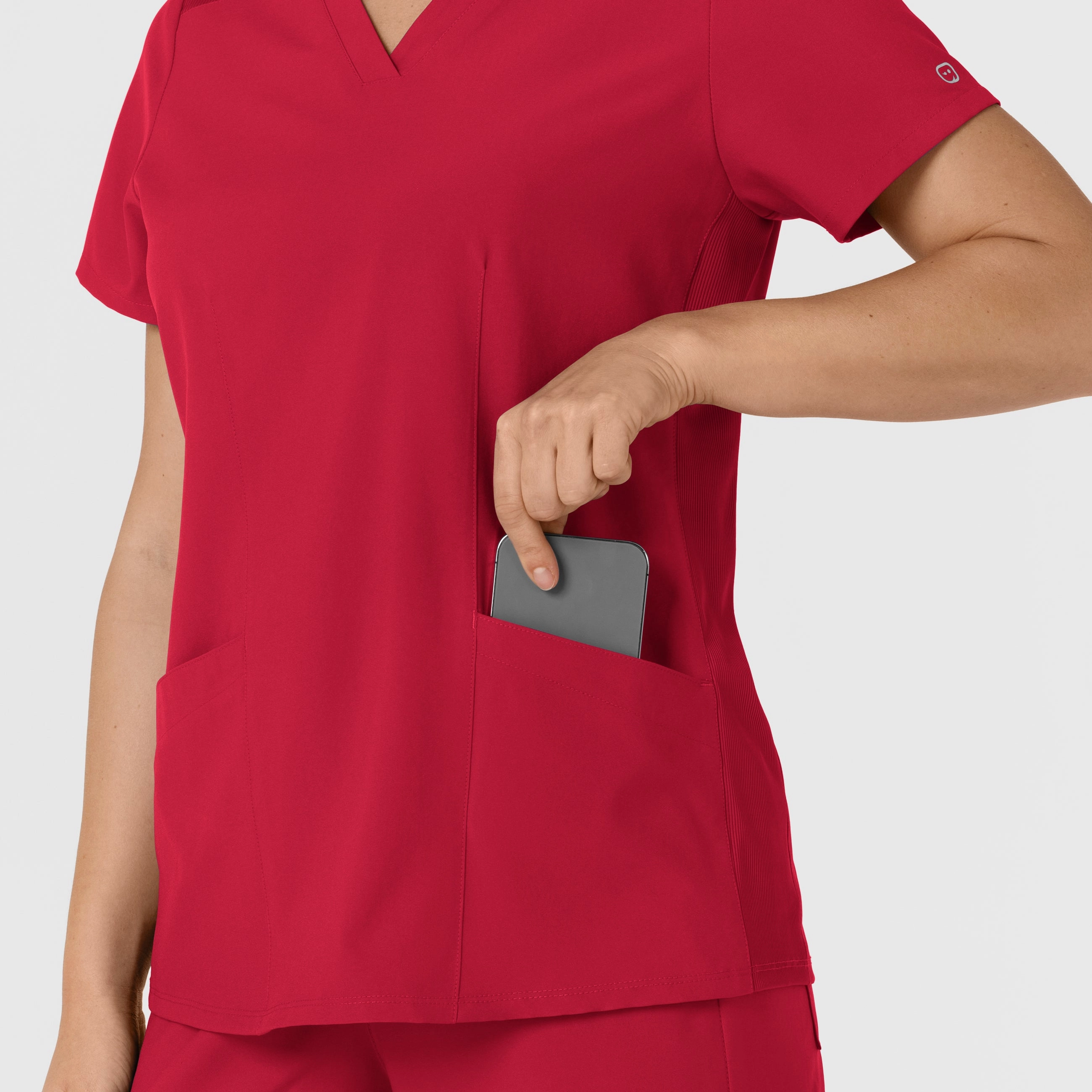 W123 Women's Flex-n-Reach Side Panel V-Neck Scrub Top - Red