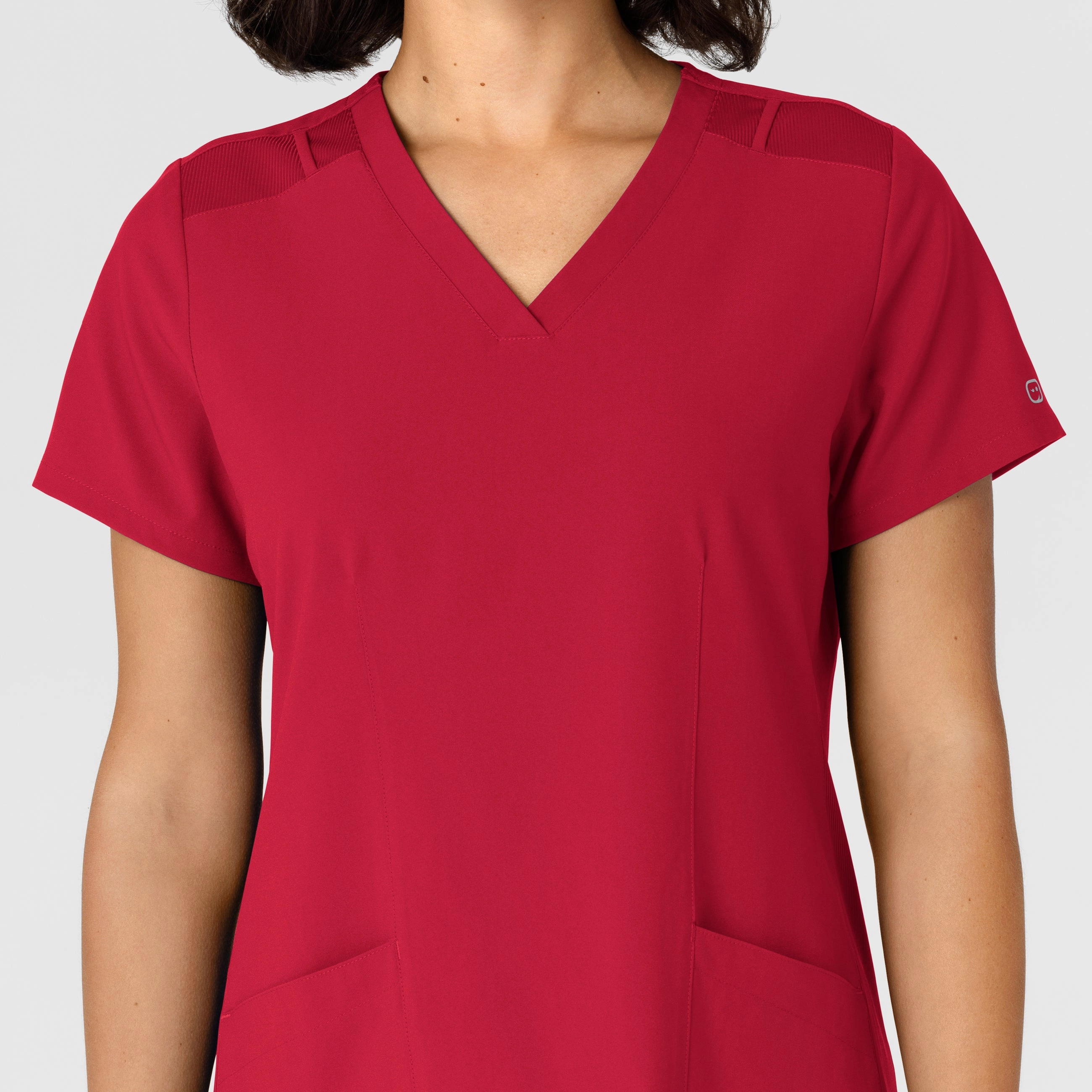 W123 Women's Flex-n-Reach Side Panel V-Neck Scrub Top - Red