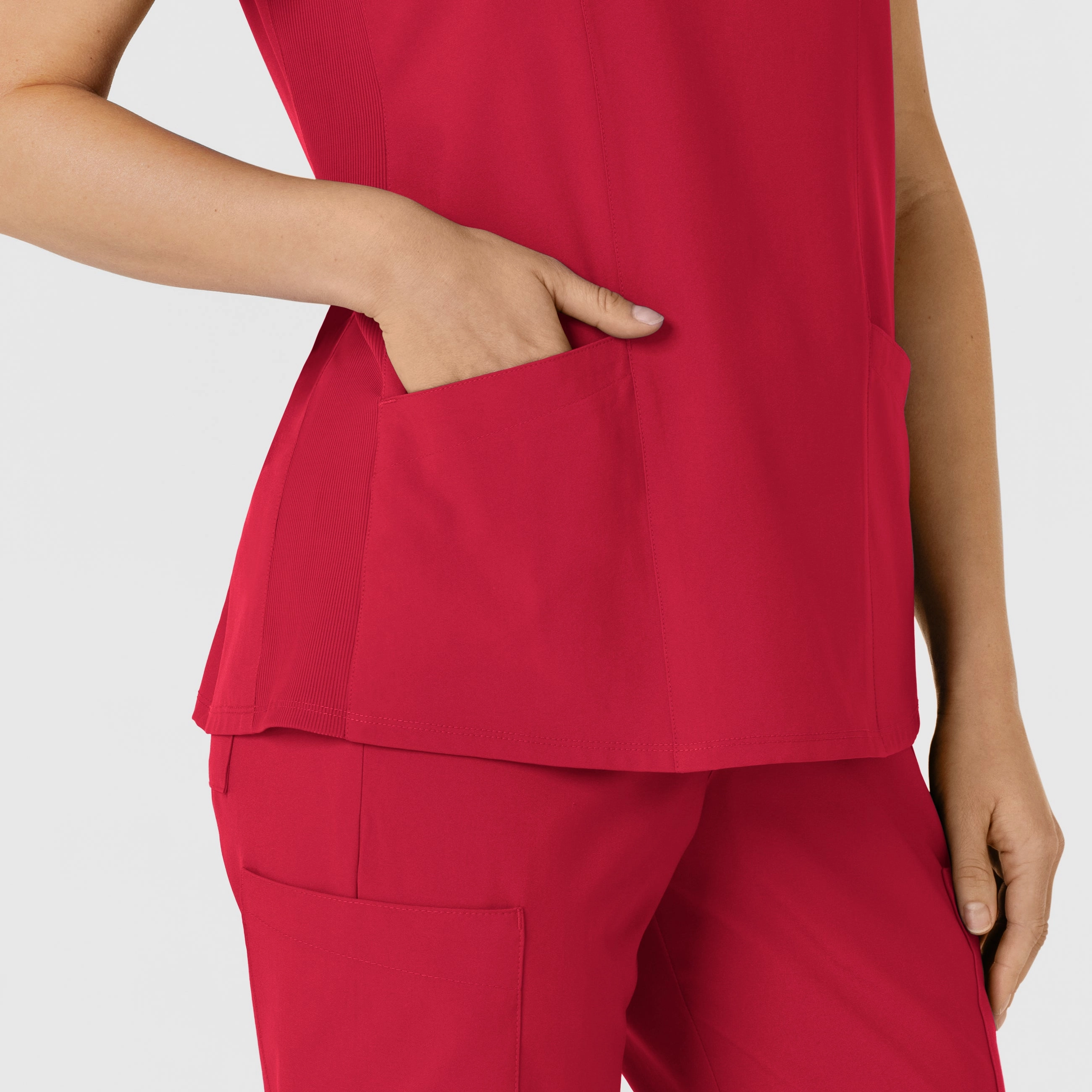 W123 Women's Flex-n-Reach Side Panel V-Neck Scrub Top - Red