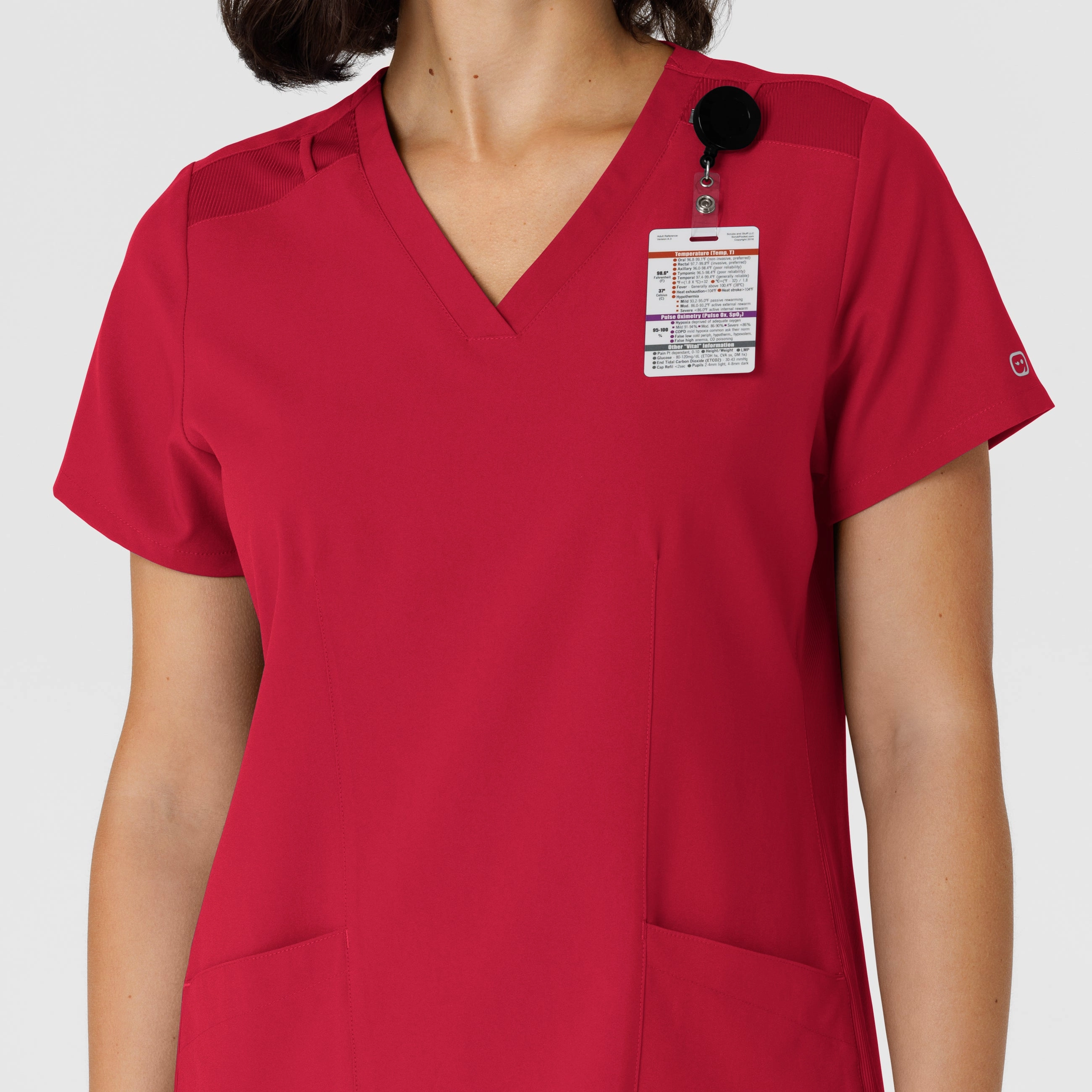 W123 Women's Flex-n-Reach Side Panel V-Neck Scrub Top - Red