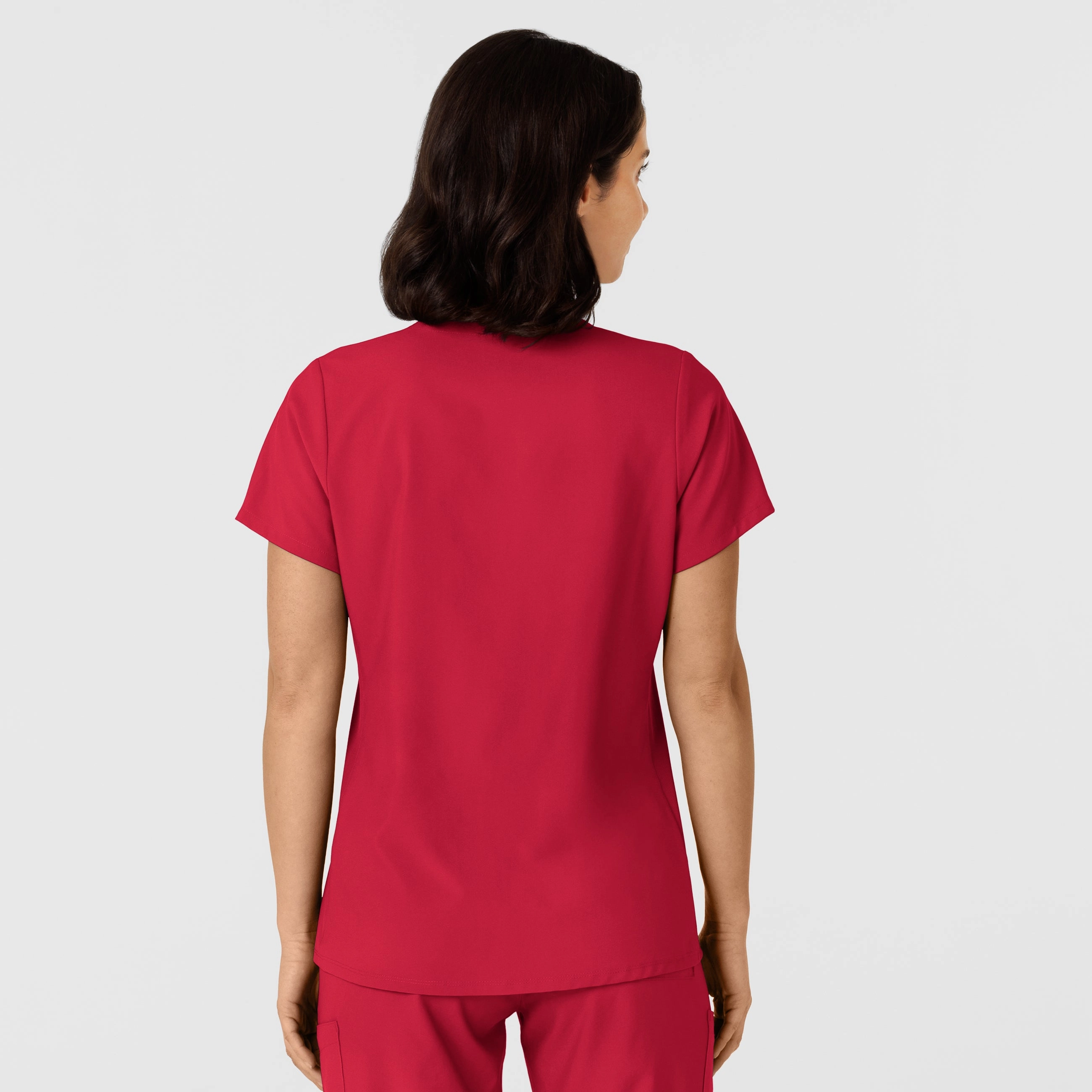 W123 Women's Flex-n-Reach Side Panel V-Neck Scrub Top - Red