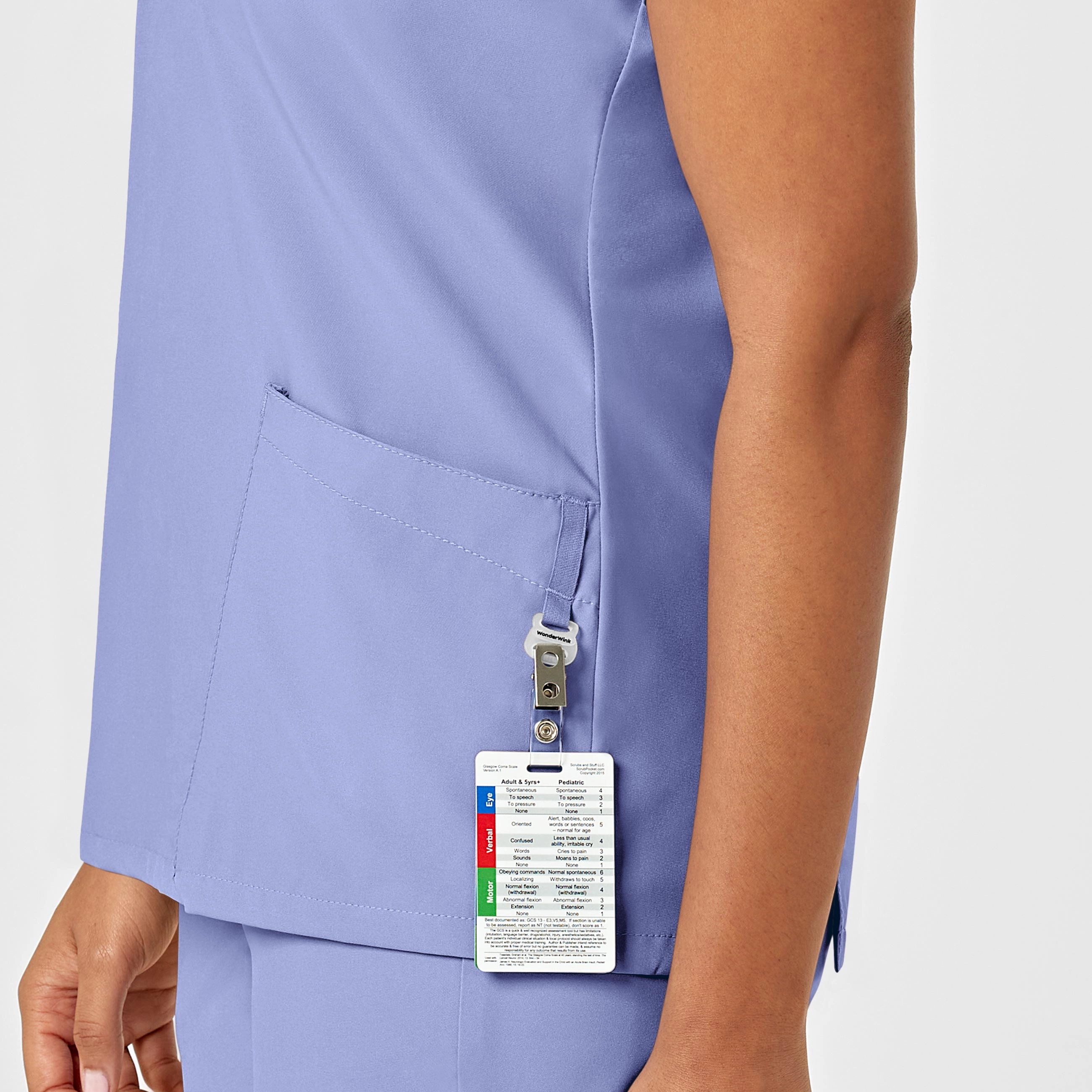 W123 Women's Y-Neck Wrap Scrub Top - Ceil Blue