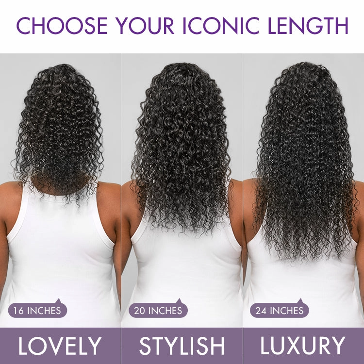 Water Wave Flexi-Fit Drawstring Ponytail Extension Human Hair Natural Black Curly Ponytail