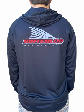 Waterloo Black Hooded Long Sleeve Performance Shirt - Tails Up Logo