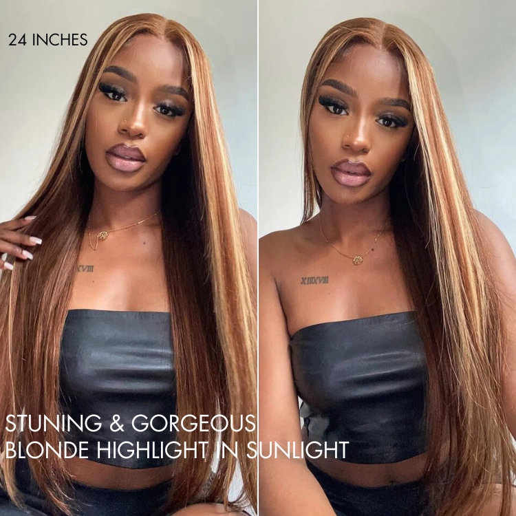 Weekly Special | Honey Blonde Highlight Silky Straight Glueless 5x5 Closure HD Lace Long Wig
