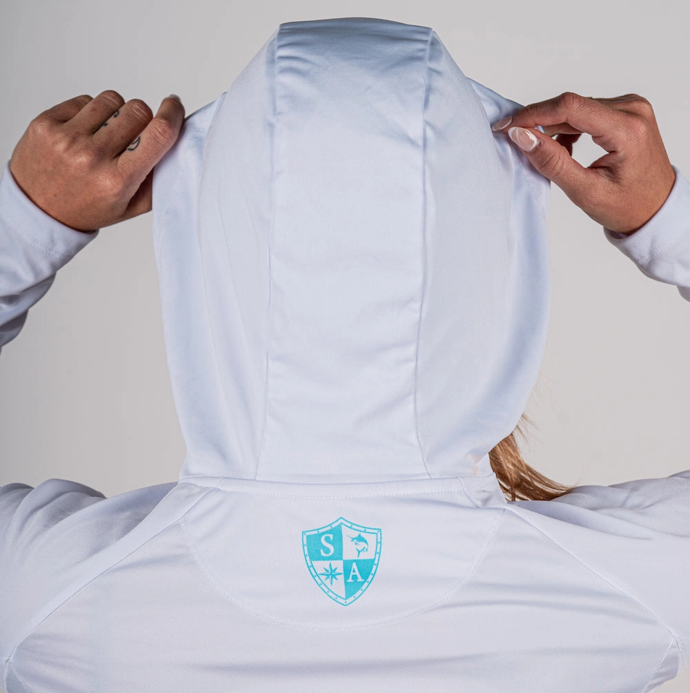 Women's Hooded Performance Long Sleeve Shirt | White | Tidal Waves﻿