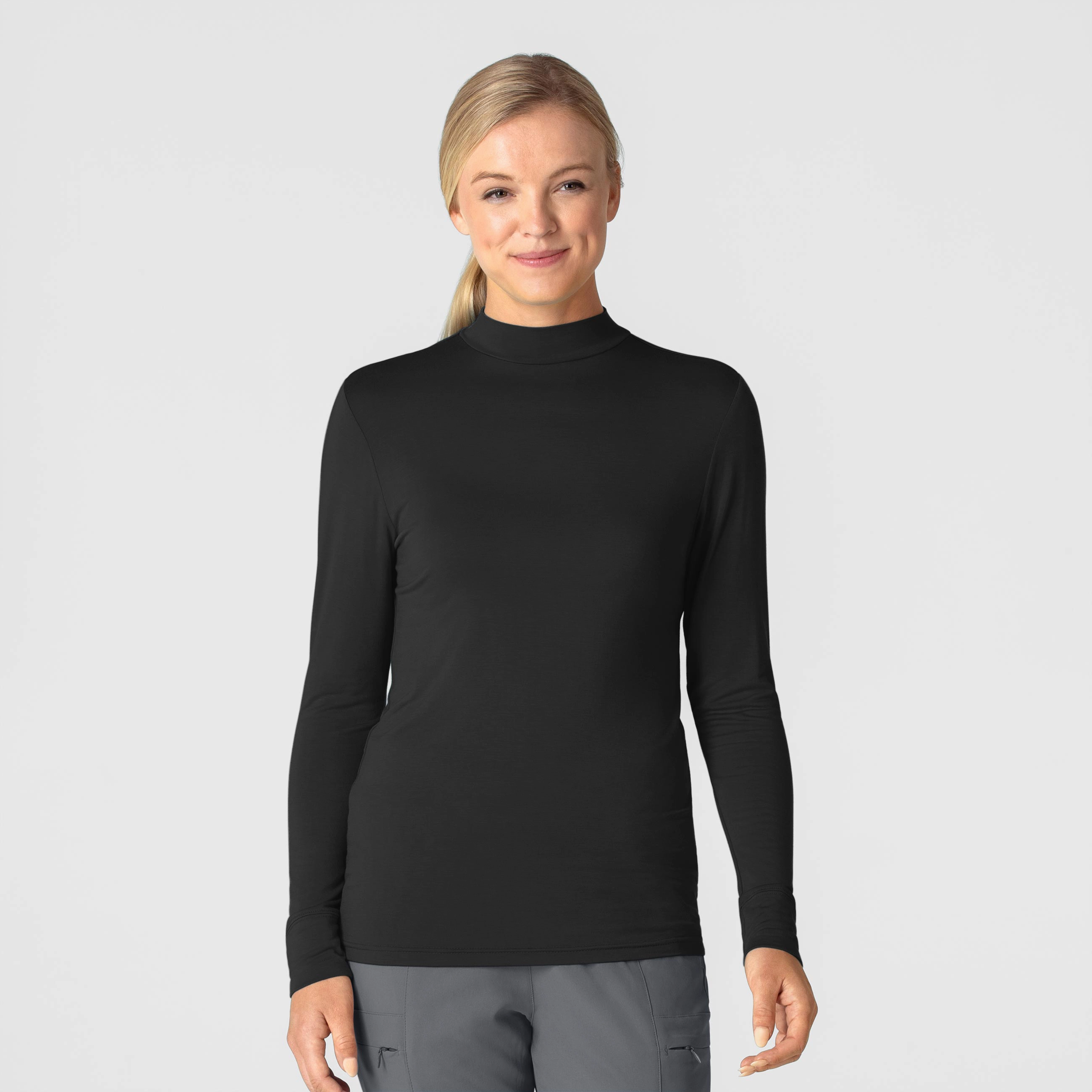 Womens Long Sleeve Mock Neck Silky Tee